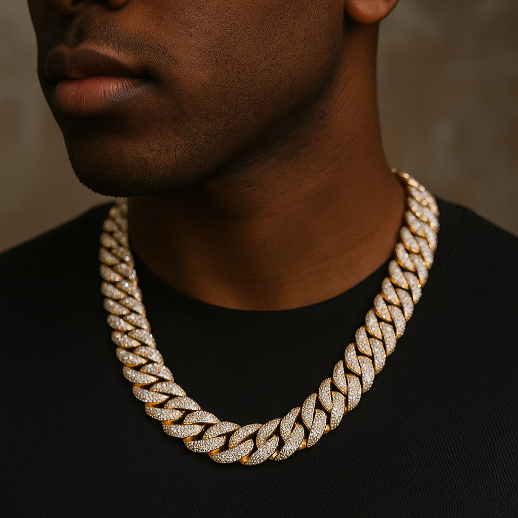 22mm Mosaic Set Cuban Moissanite Chain 925