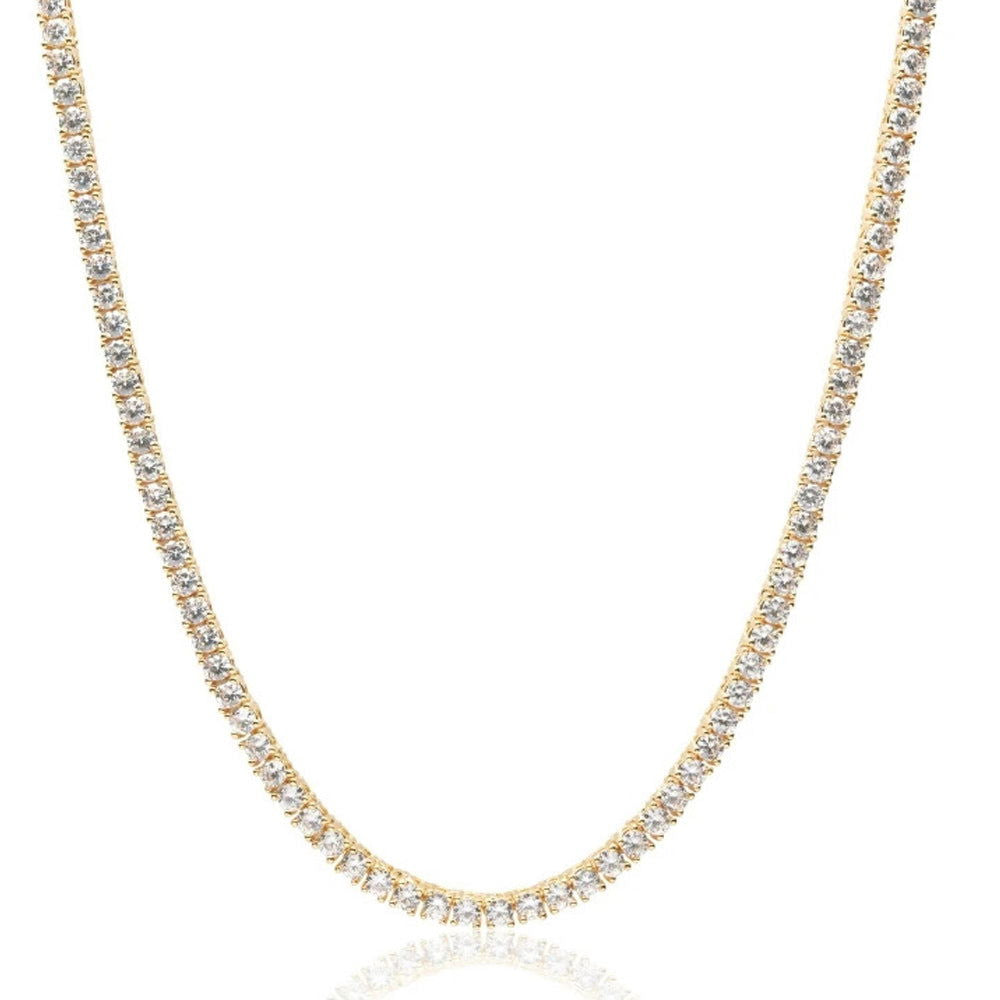 Custom 3mm VVS Moissanite Gold Tone One Row Silver Tennis Chain - Master of Bling 
