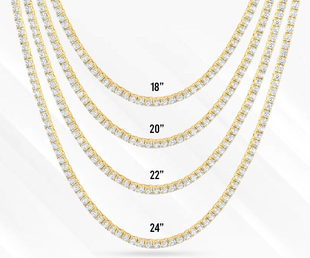 Custom 3mm VVS Moissanite Gold Tone One Row Silver Tennis Chain - Master of Bling 