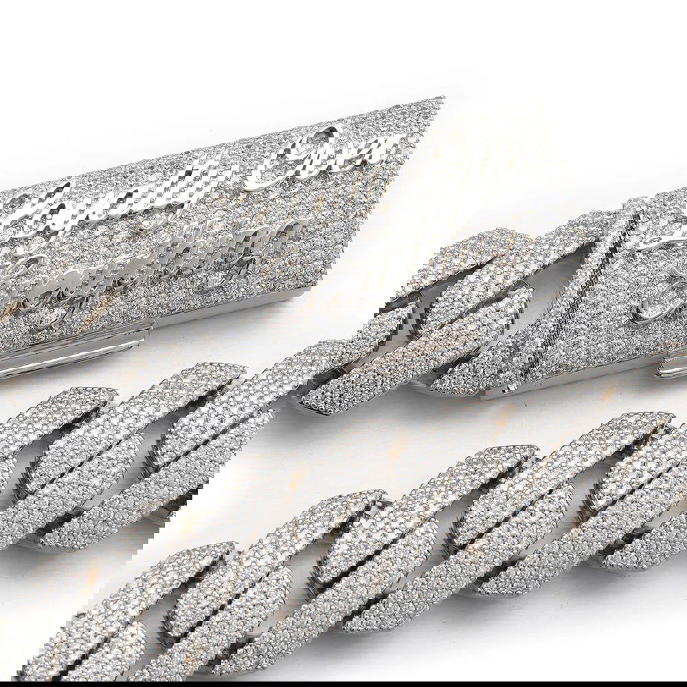 White Gold Chain Cuban Link Custom Custom Moissanite Diamond Lock