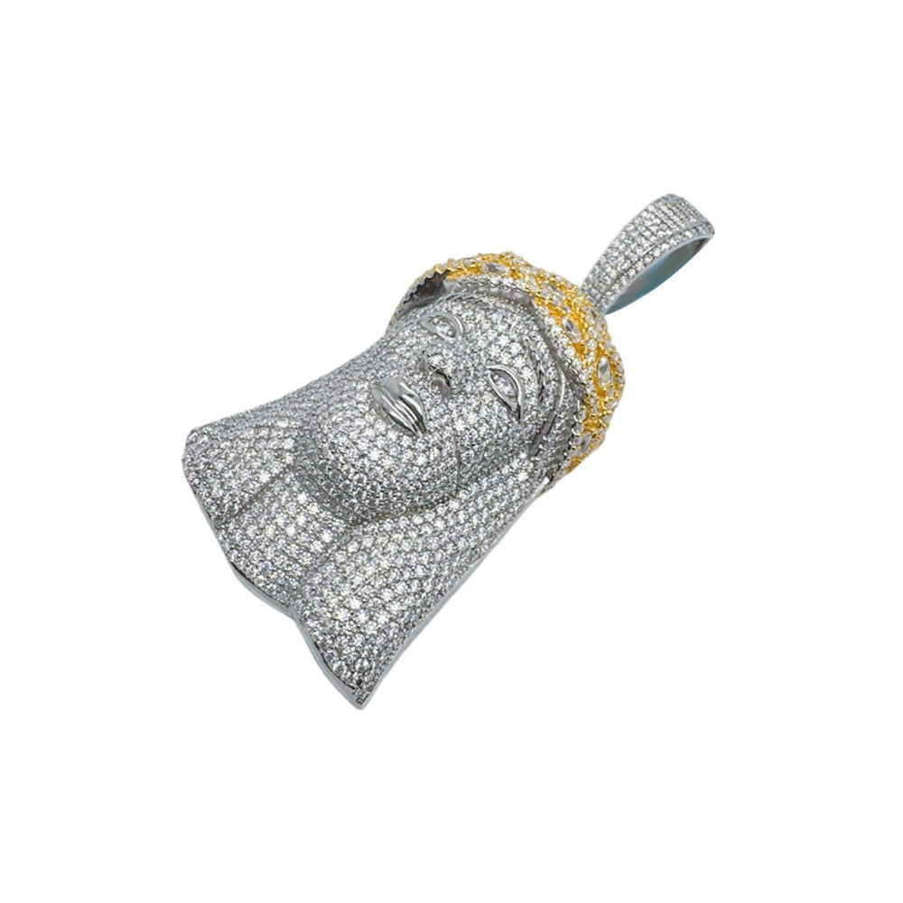 Custom Moissanite Jesus Pendant 2 Tone Icy Hip Hop 925 Silver New Men - Master of Bling 