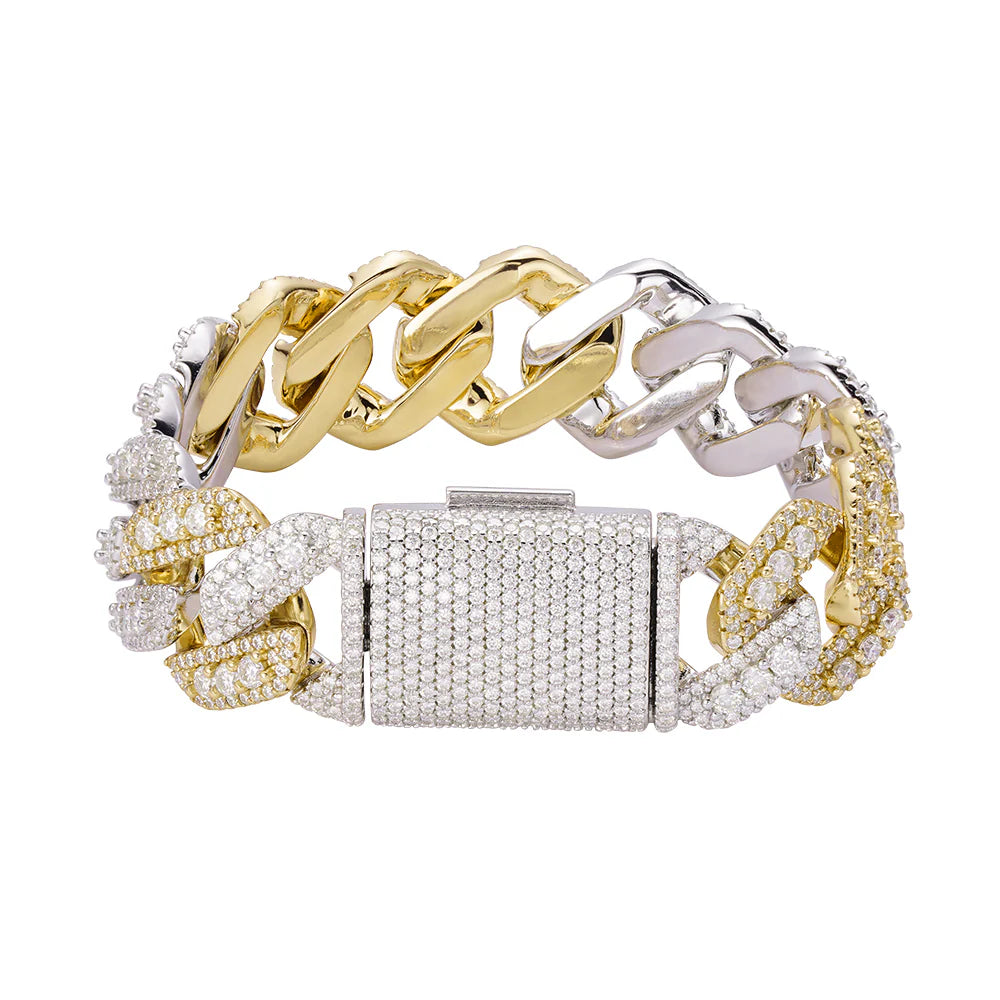 20mm Moissanite Miami Cuban Bracelet Prong 2 Tone