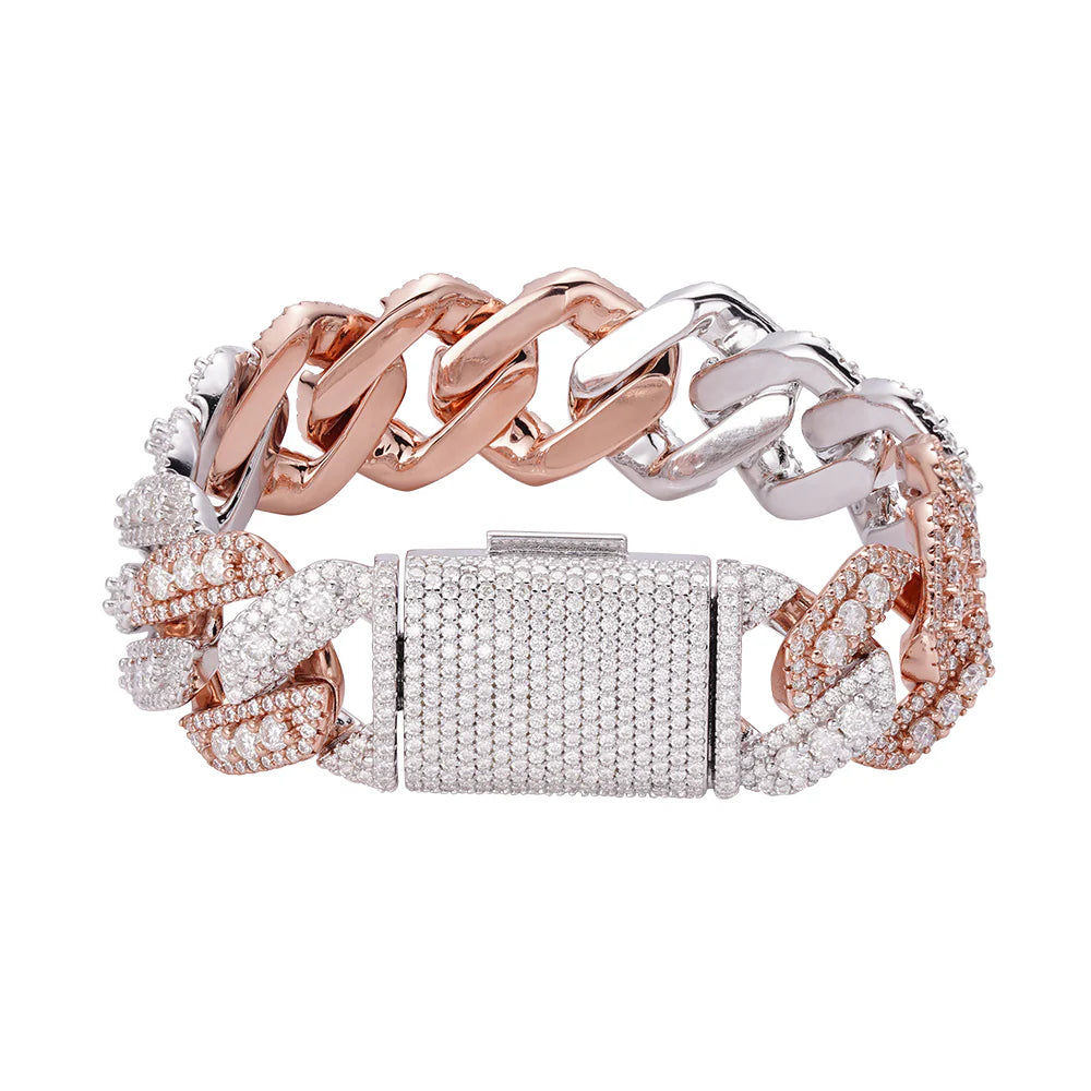 20mm Moissanite Miami Cuban Bracelet Prong 2 Tone