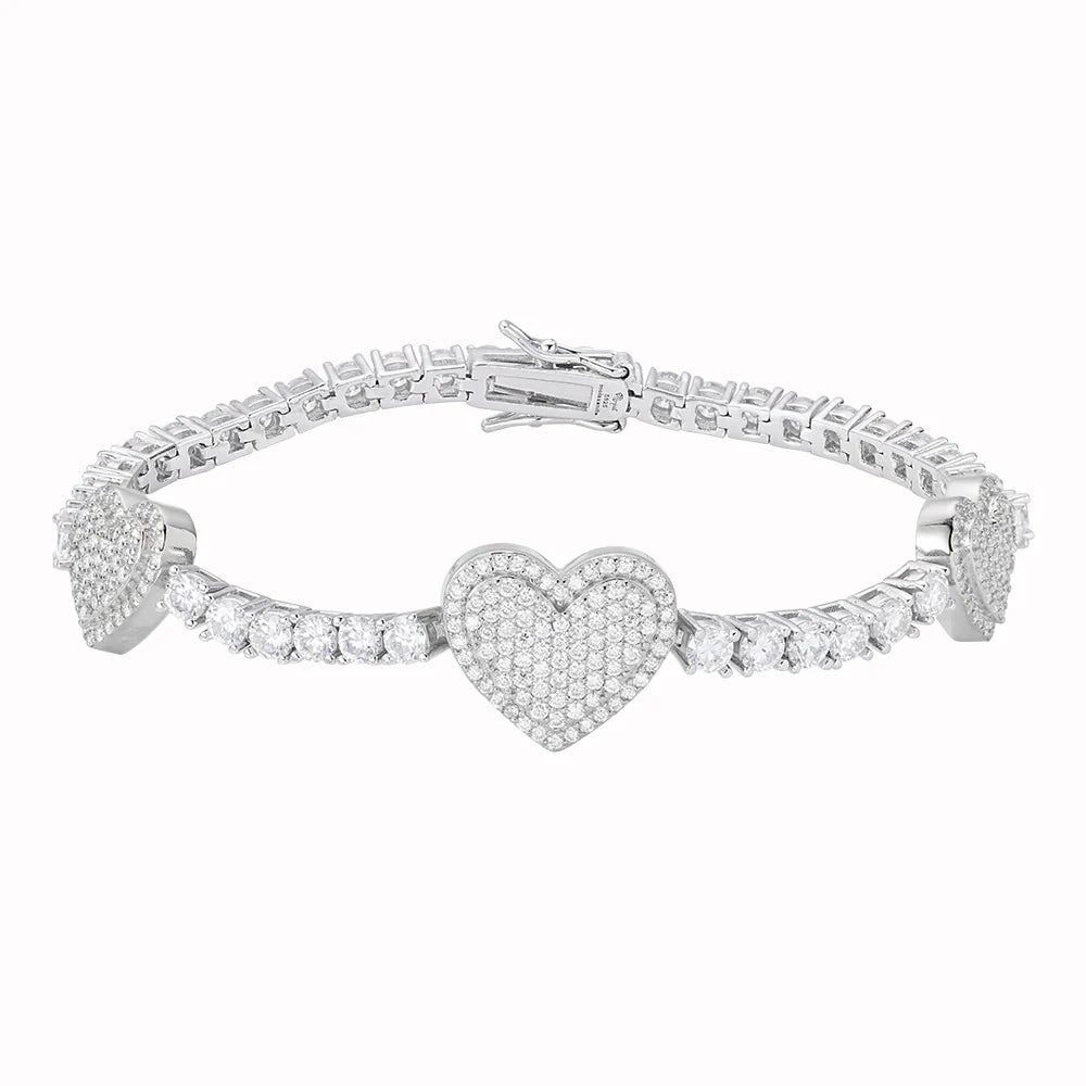 Moissanite Tennis Heart Link Bracelet 925