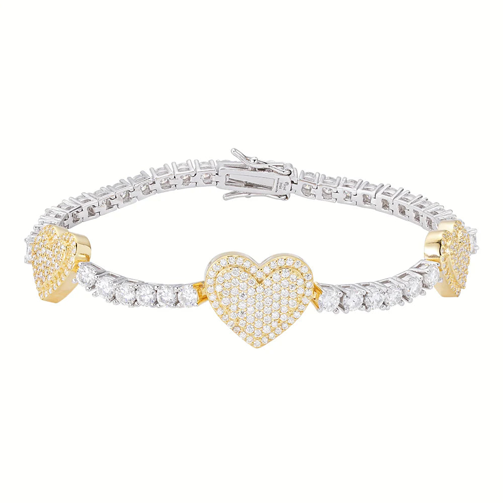 Moissanite Tennis Heart Link Bracelet 925
