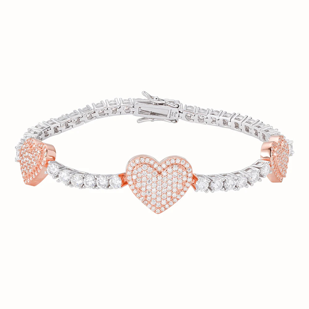 Moissanite Tennis Heart Link Bracelet 925