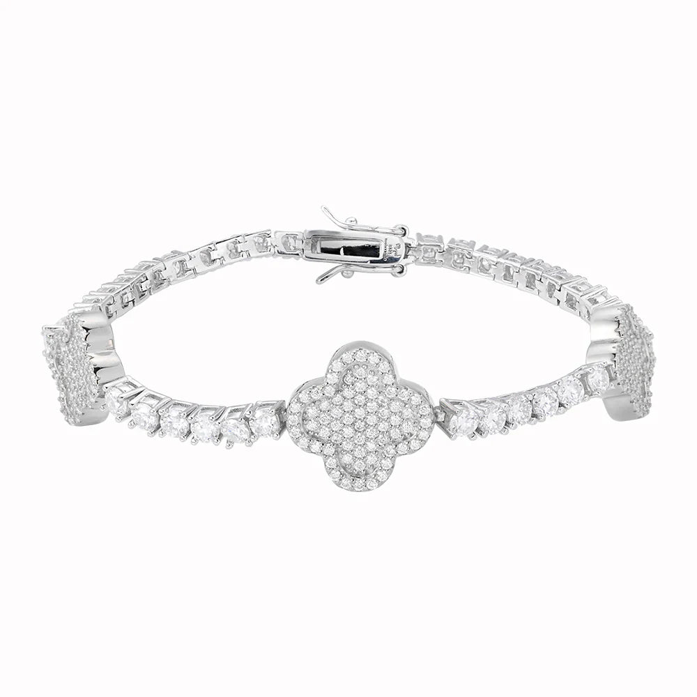 3mm Moissanite Tennis Clover Link Bracelet 925