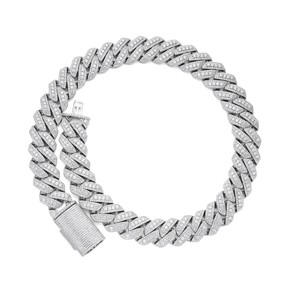 20mm Moissanite Prong Set Cuban Chain 925 Silver