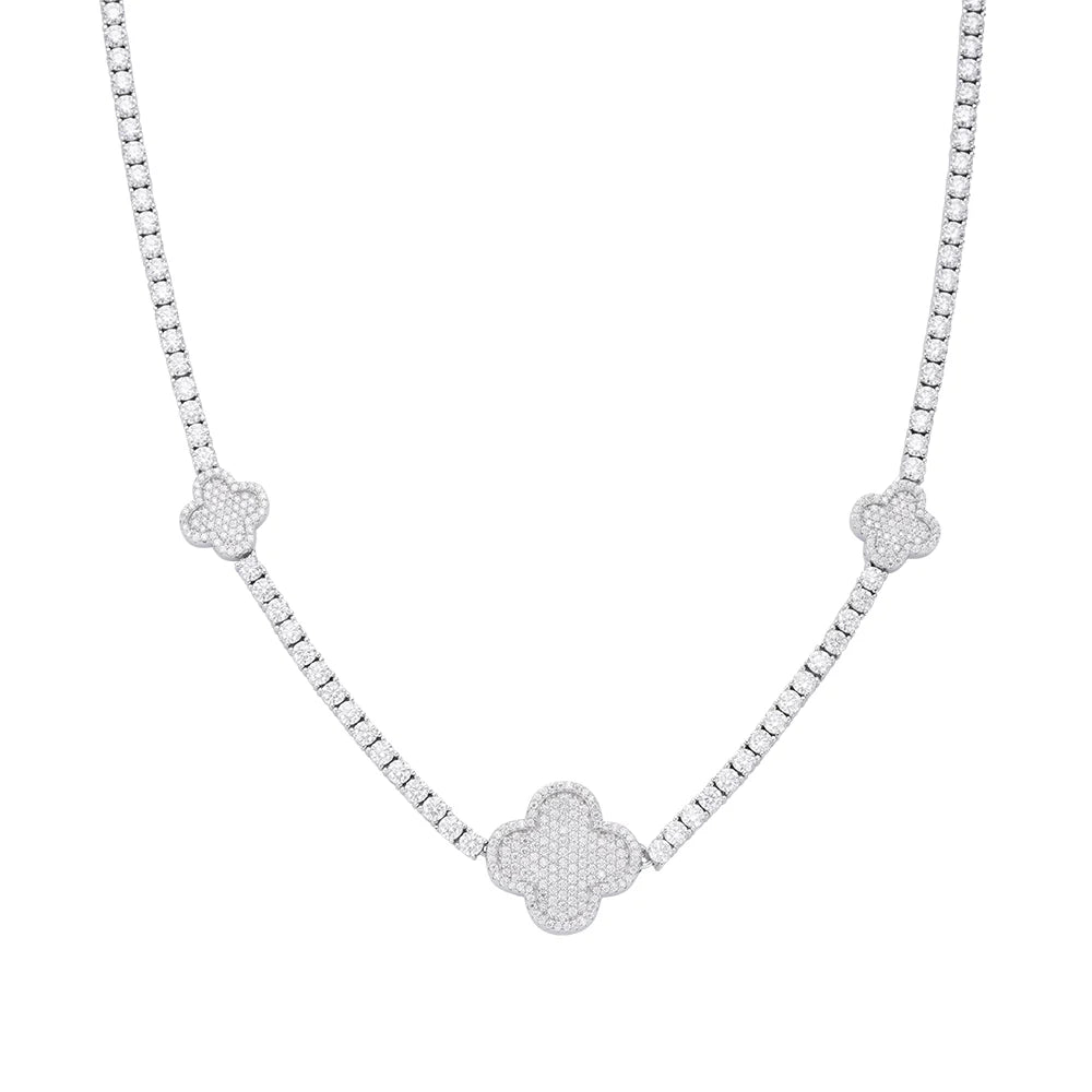 Moissanite Tennis Clover Necklace Womens 925