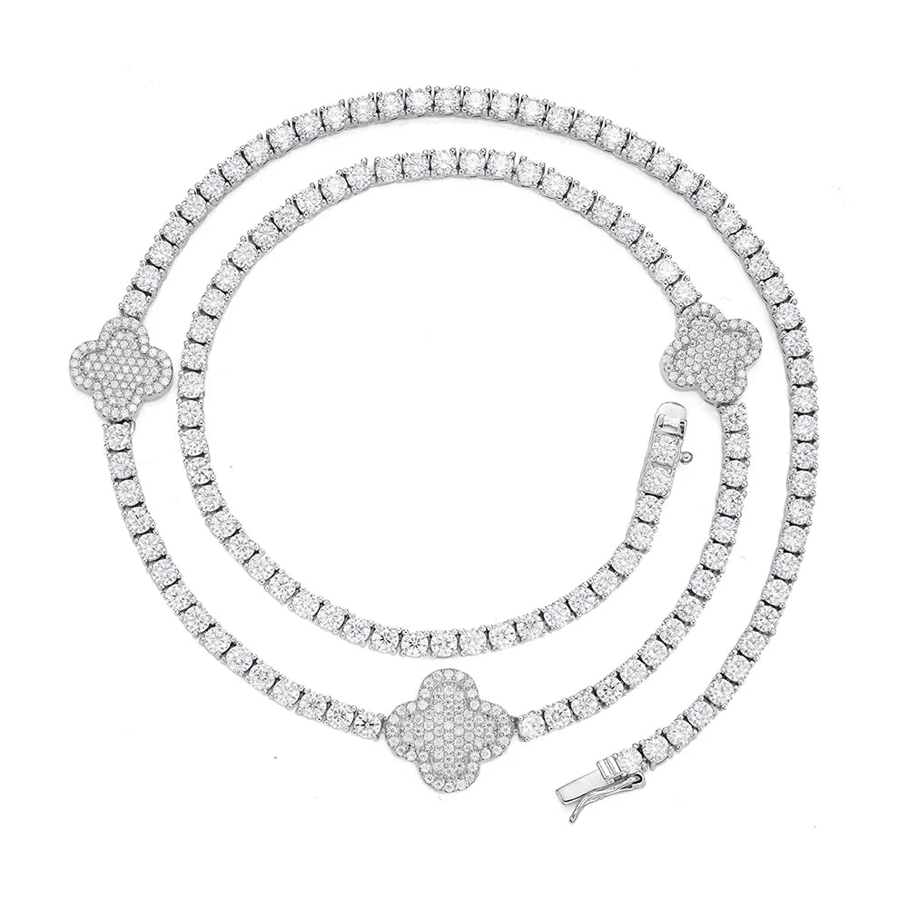 Moissanite Tennis Clover Necklace Womens 925