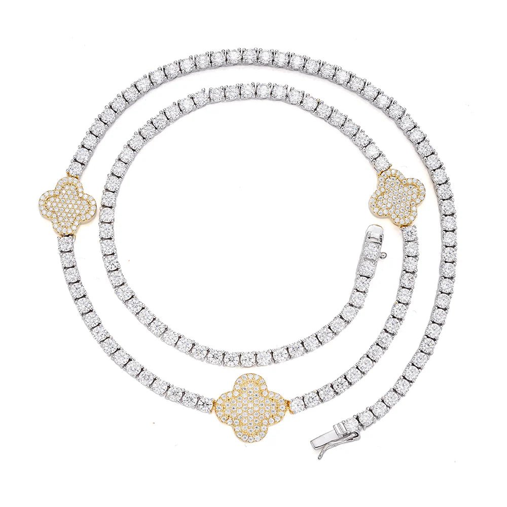Tennis Clover Necklace Moissanite Womens 925 18"