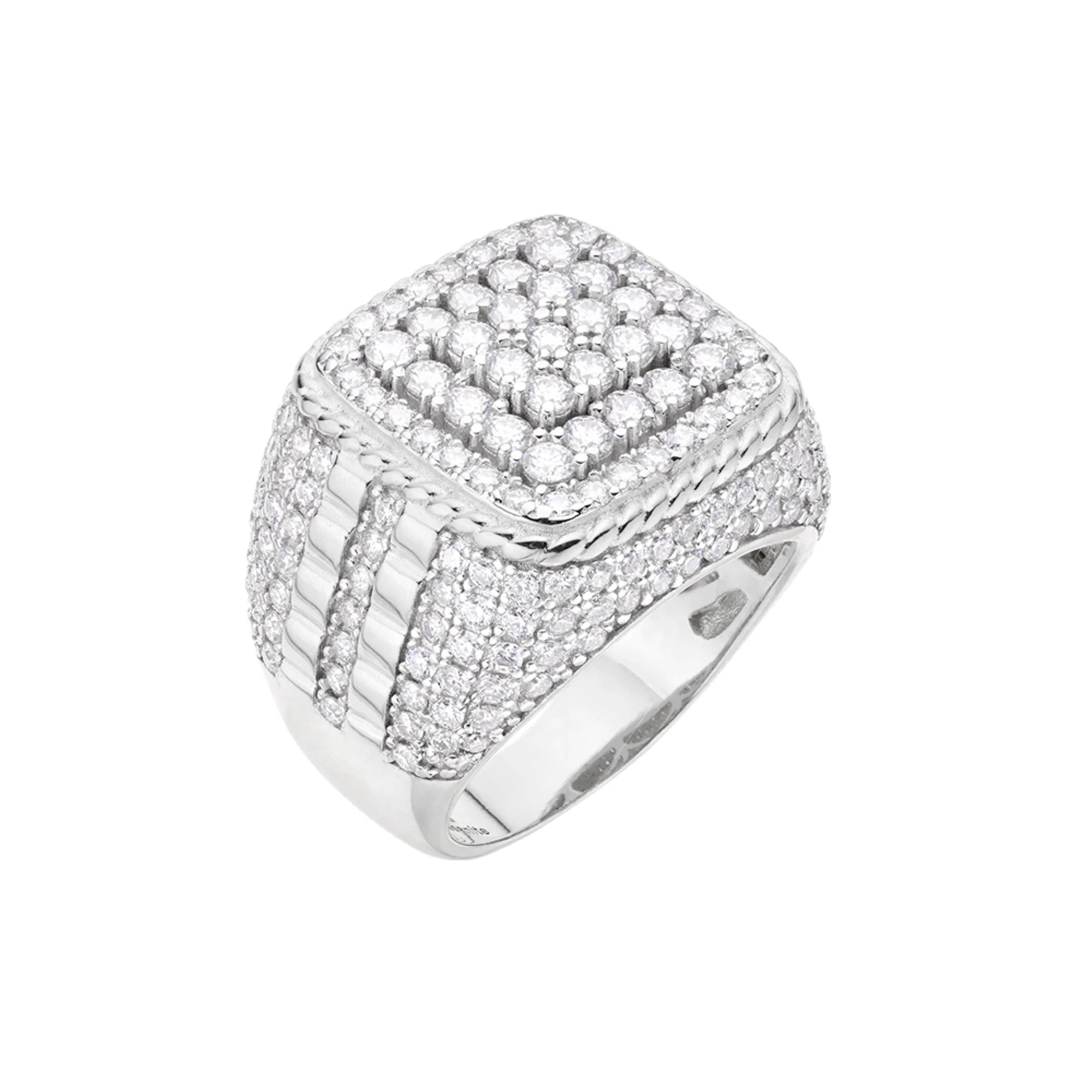 Sterling Silver Square Cluster Moissanite Diamond Mens Ring