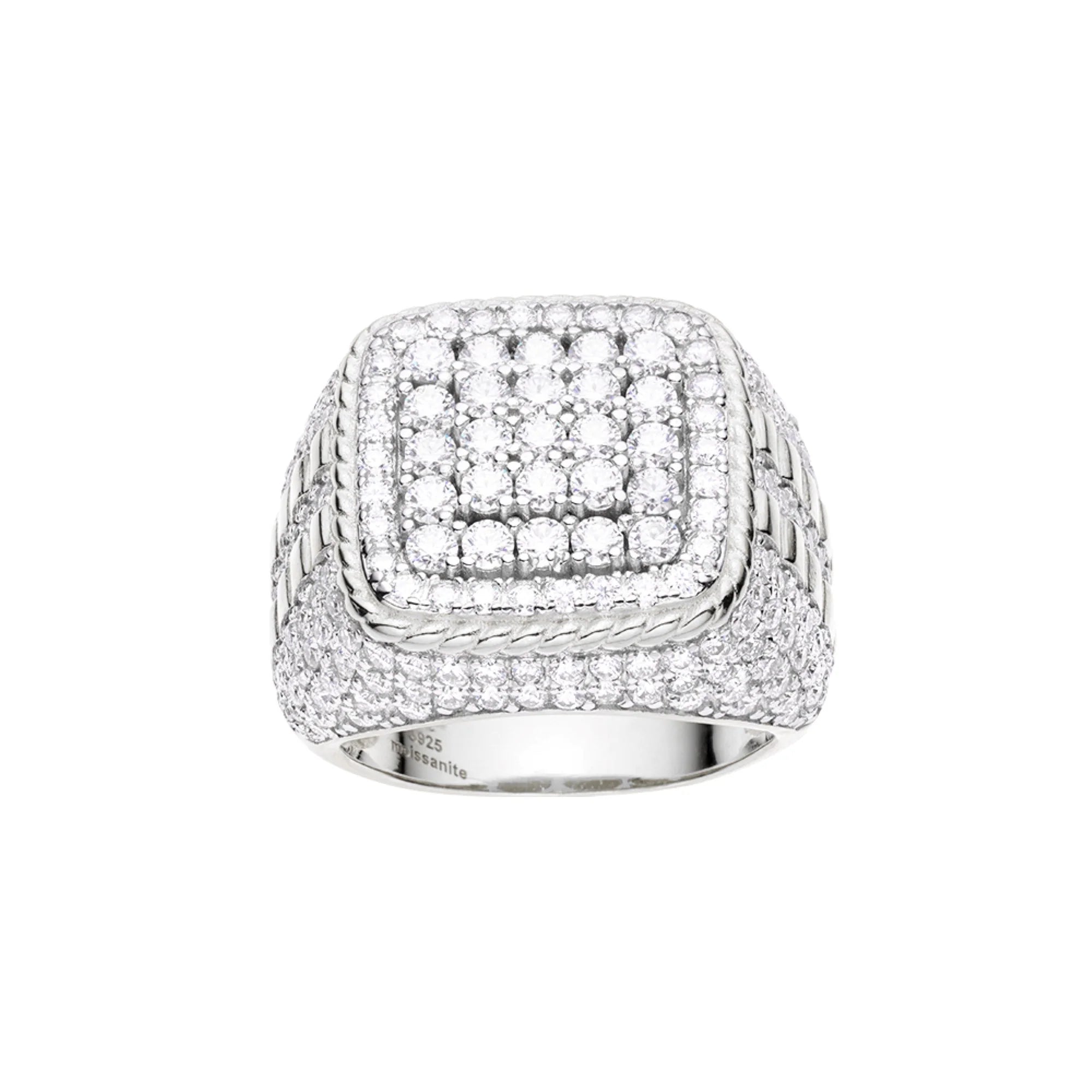 Sterling Silver Square Cluster Moissanite Diamond Mens Ring