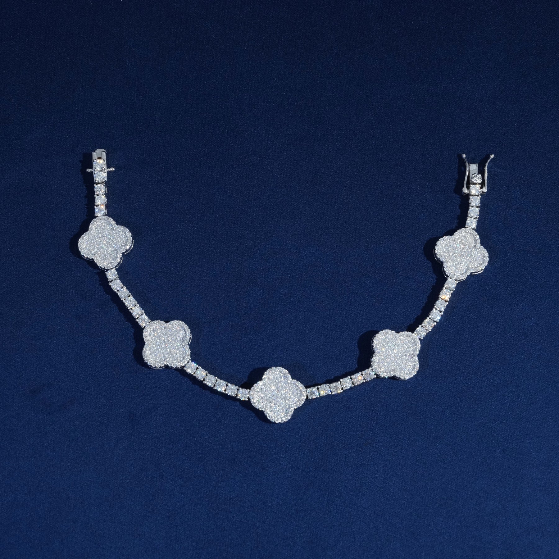 3mm Moissanite Tennis Clover Link Bracelet 925