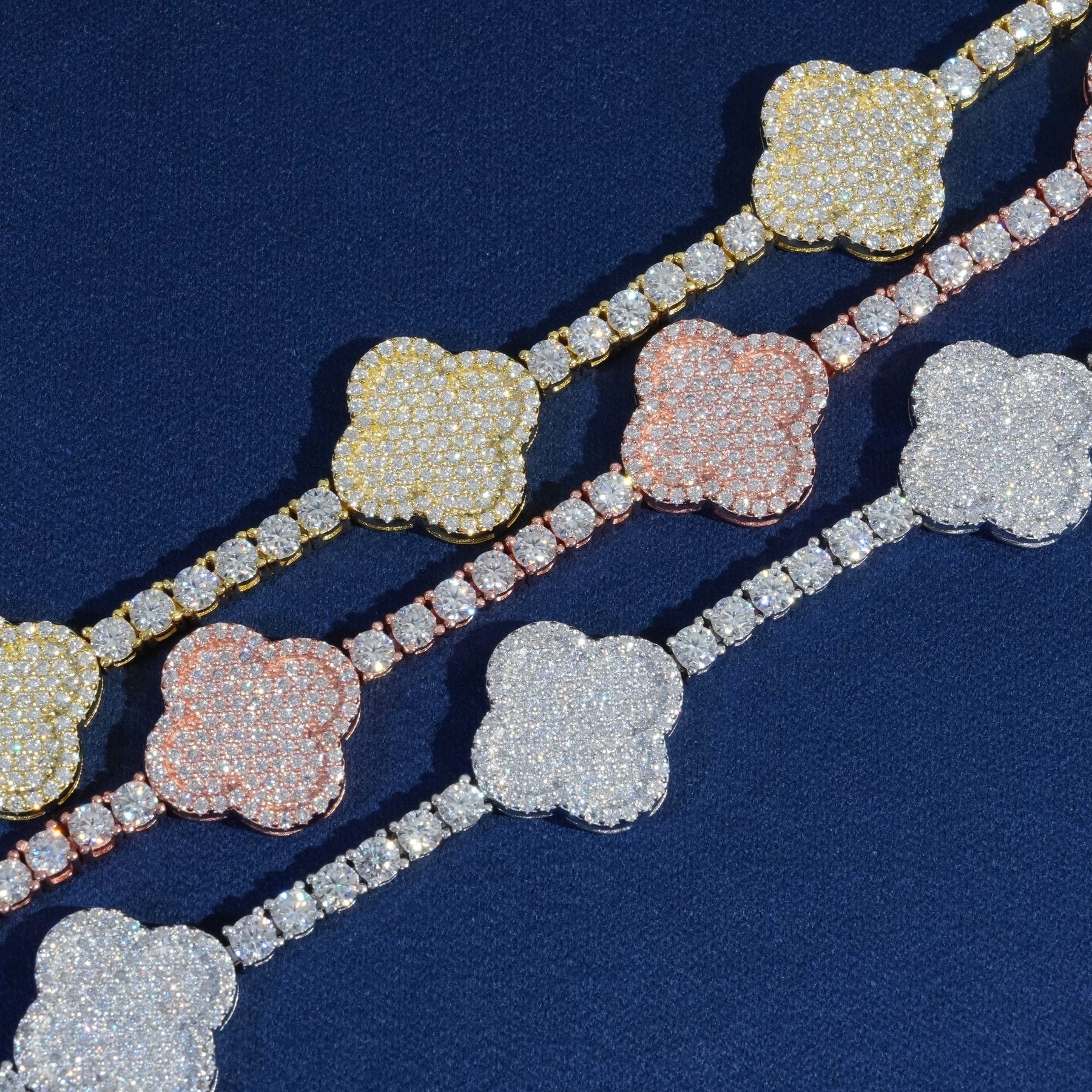 3mm Moissanite Tennis Clover Link Bracelet 925