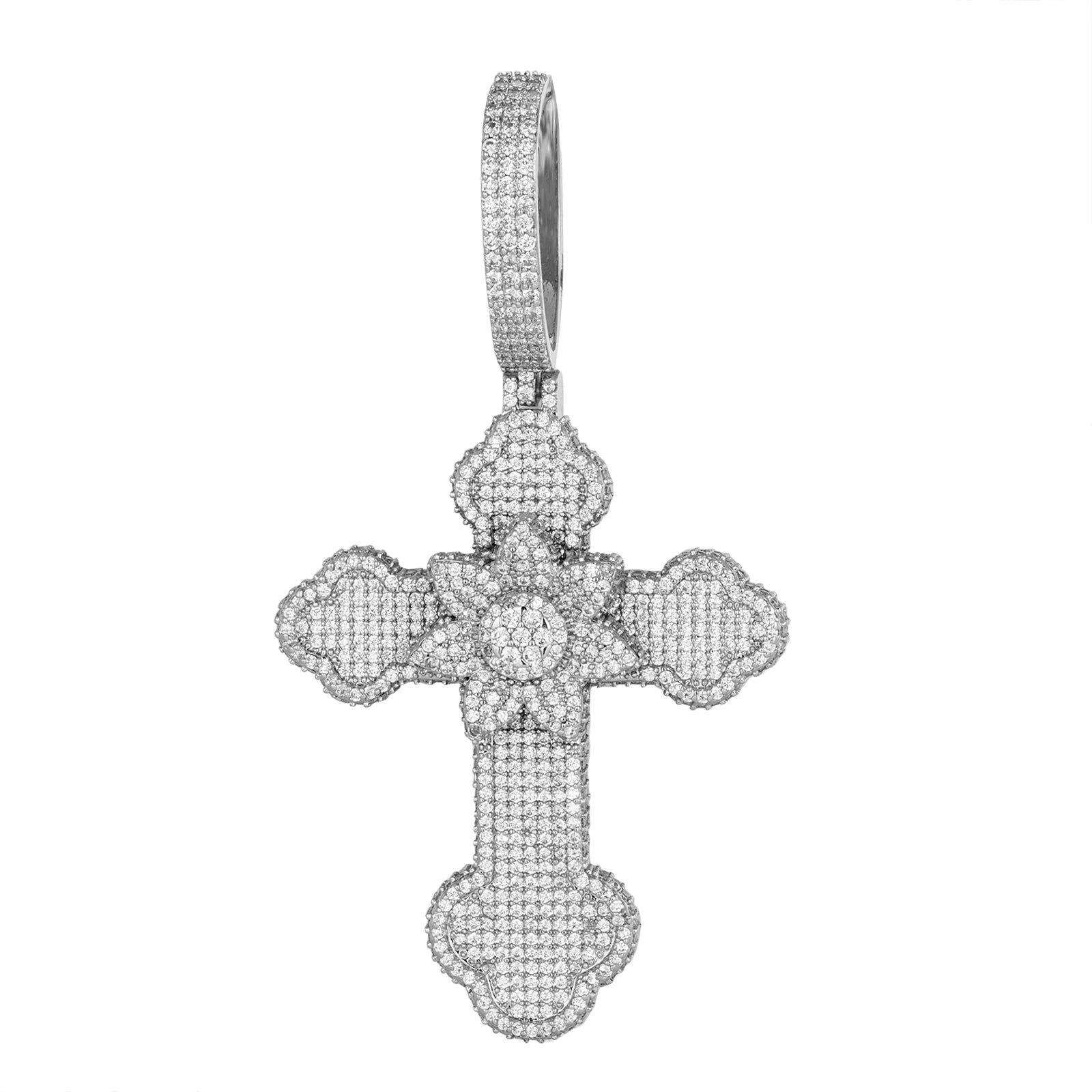 Flower Cross Piece Moissanite 925 14k White Gold - Master of Bling 