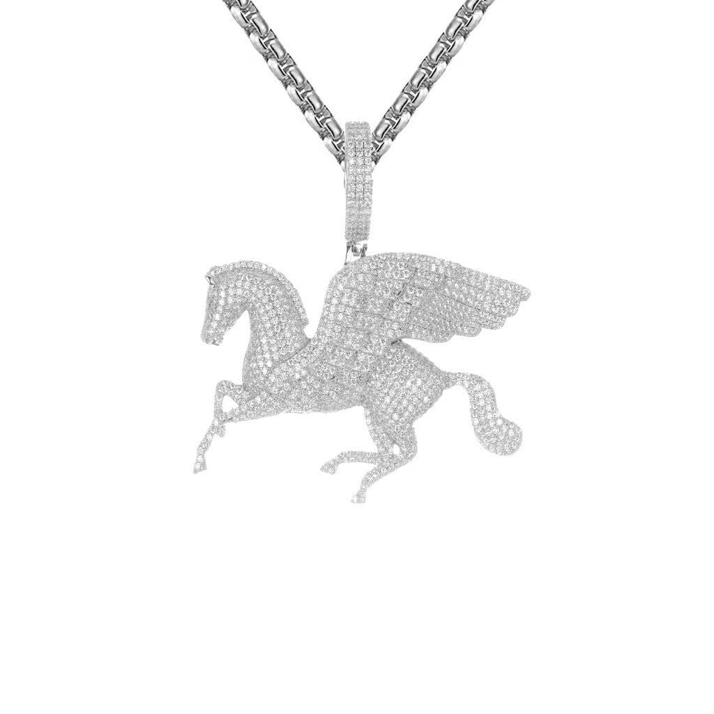 Flying Horse Icy Custom Mens White Tone Animal Pendant - Master of Bling 