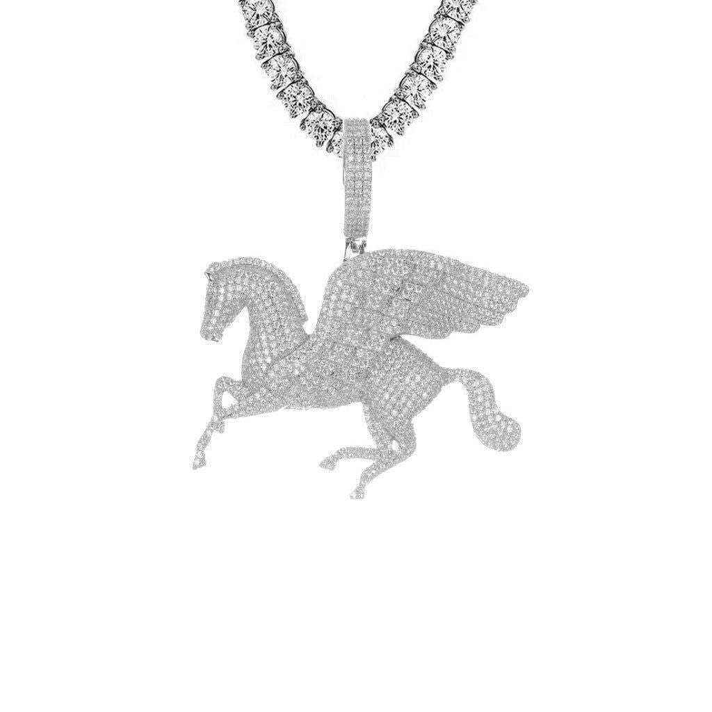 Flying Horse Icy Custom Mens White Tone Animal Pendant - Master of Bling 