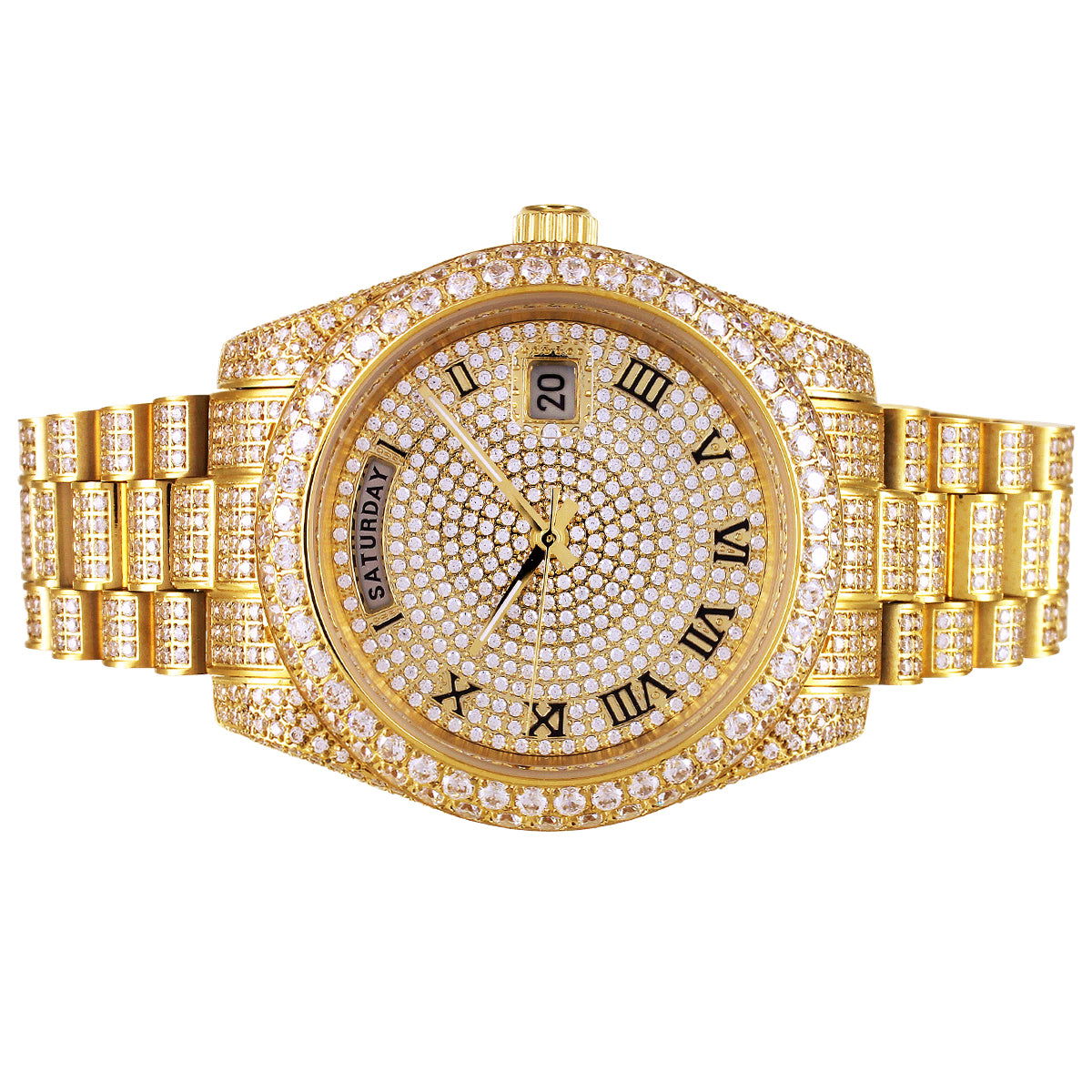 Gold Tone Automatic Movement Bubble Bezel Steel Roman Watch - Master of Bling 