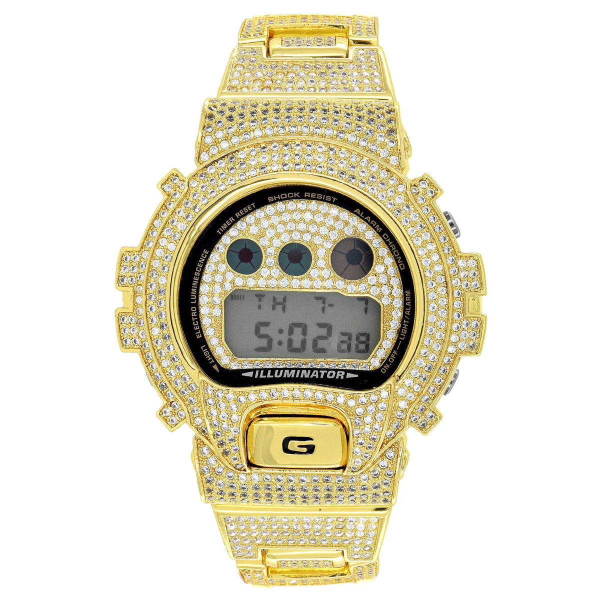 Gold Tone Fully Iced Moissanite Diamond Casio Gshock DW6900 Watch
