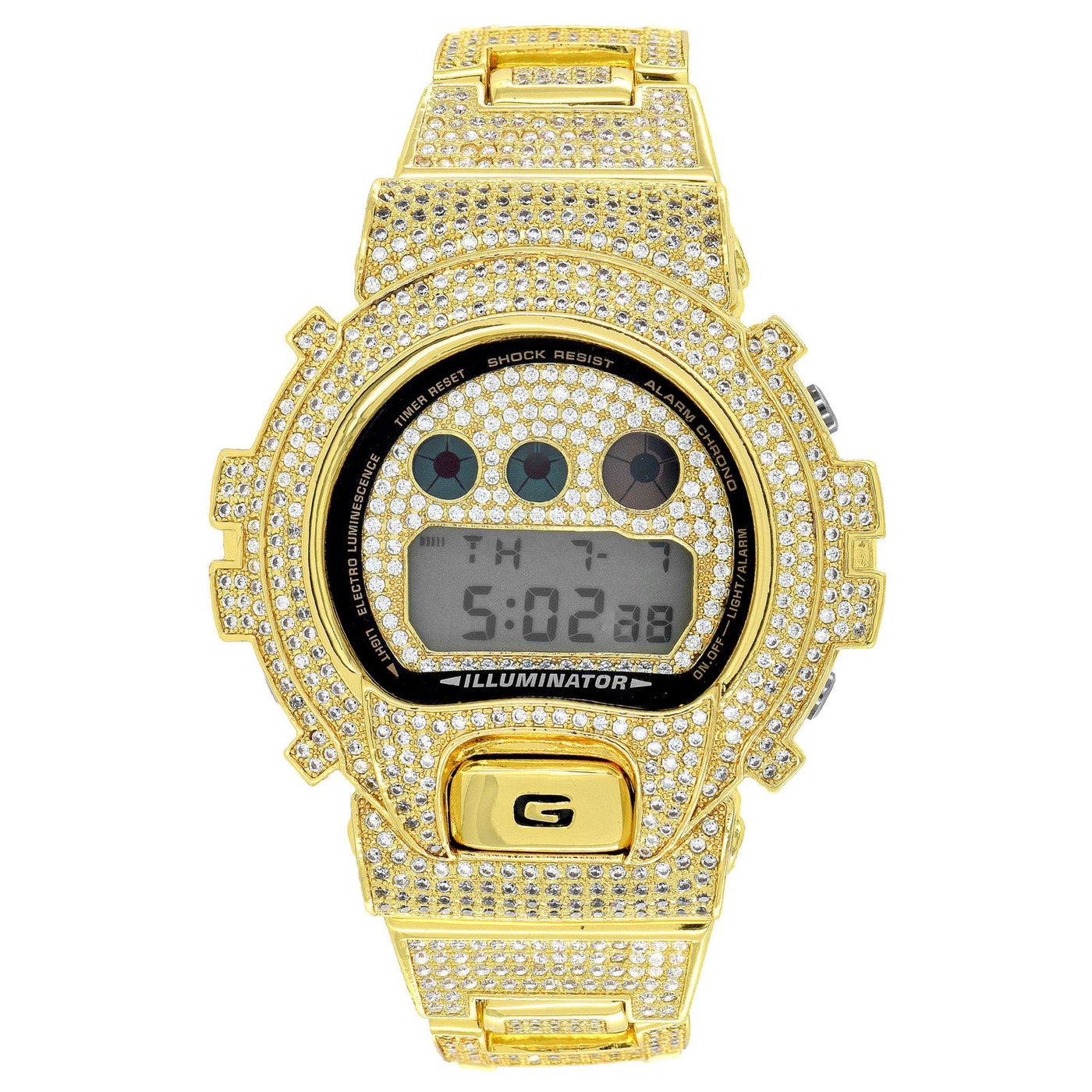 Dw 6900 Fully Iced Out G Shock Gold Tone Fully Iced Moissanite