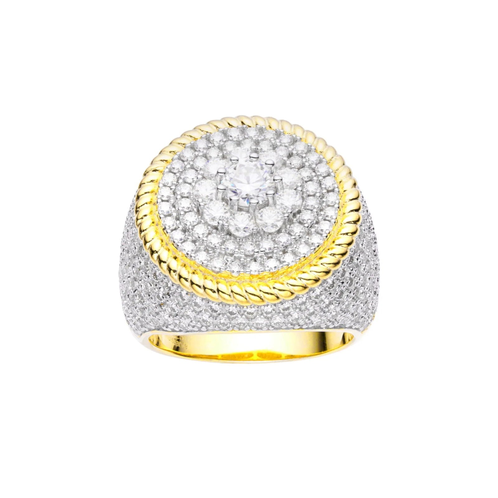 Gold Tone Moissanite Diamond Round Cluster Iced 925 Ring - Master of Bling 