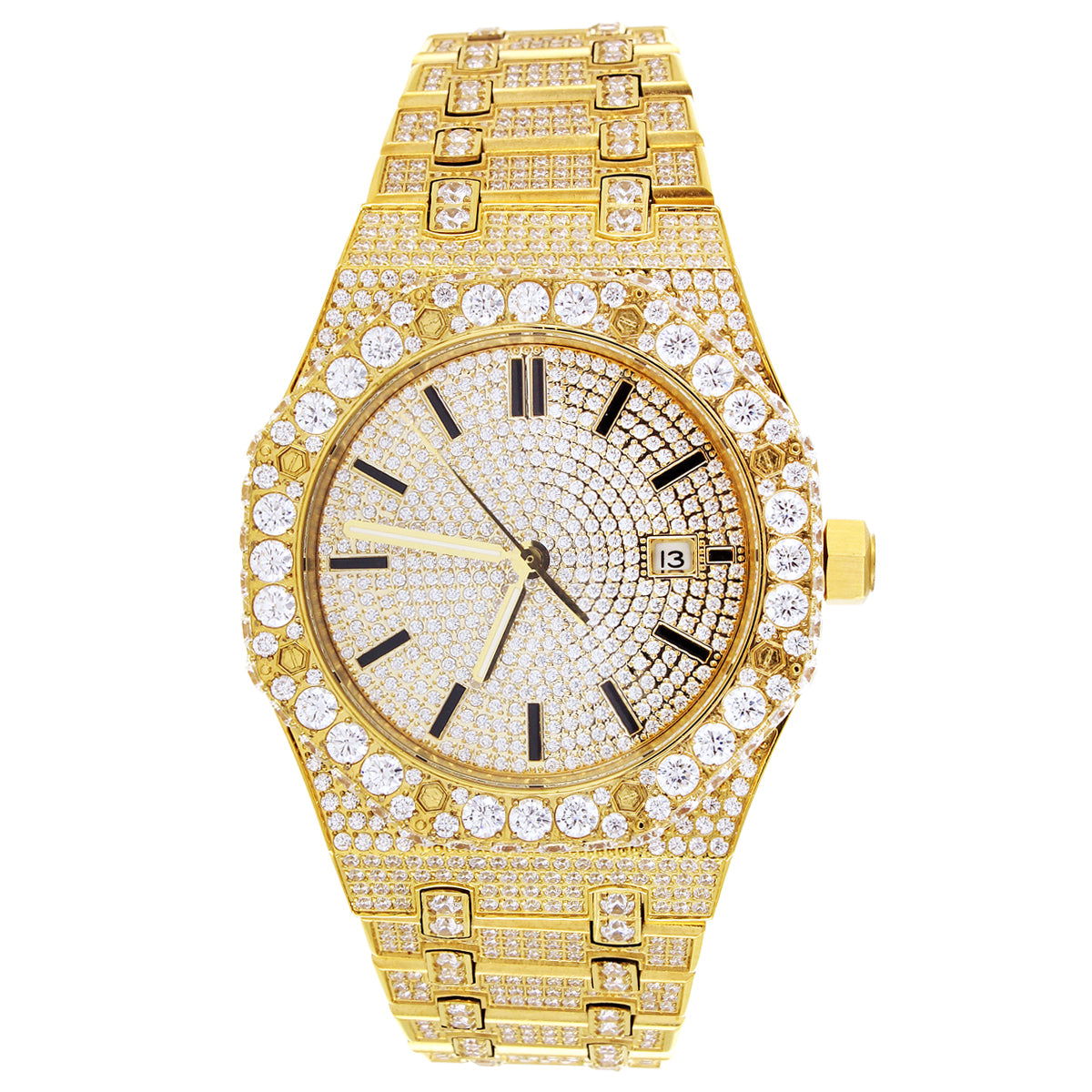 Gold Tone Solitaire Bezel Presidential Steel 41MM Watch - Master of Bling 
