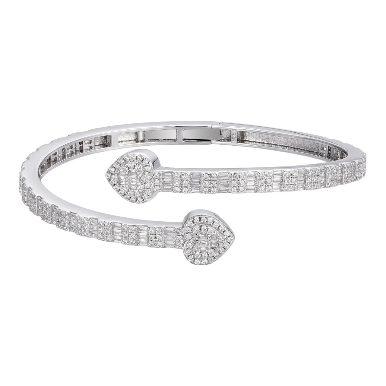Moissanite Bangle Bracelet Heart Baguette 925 Silver