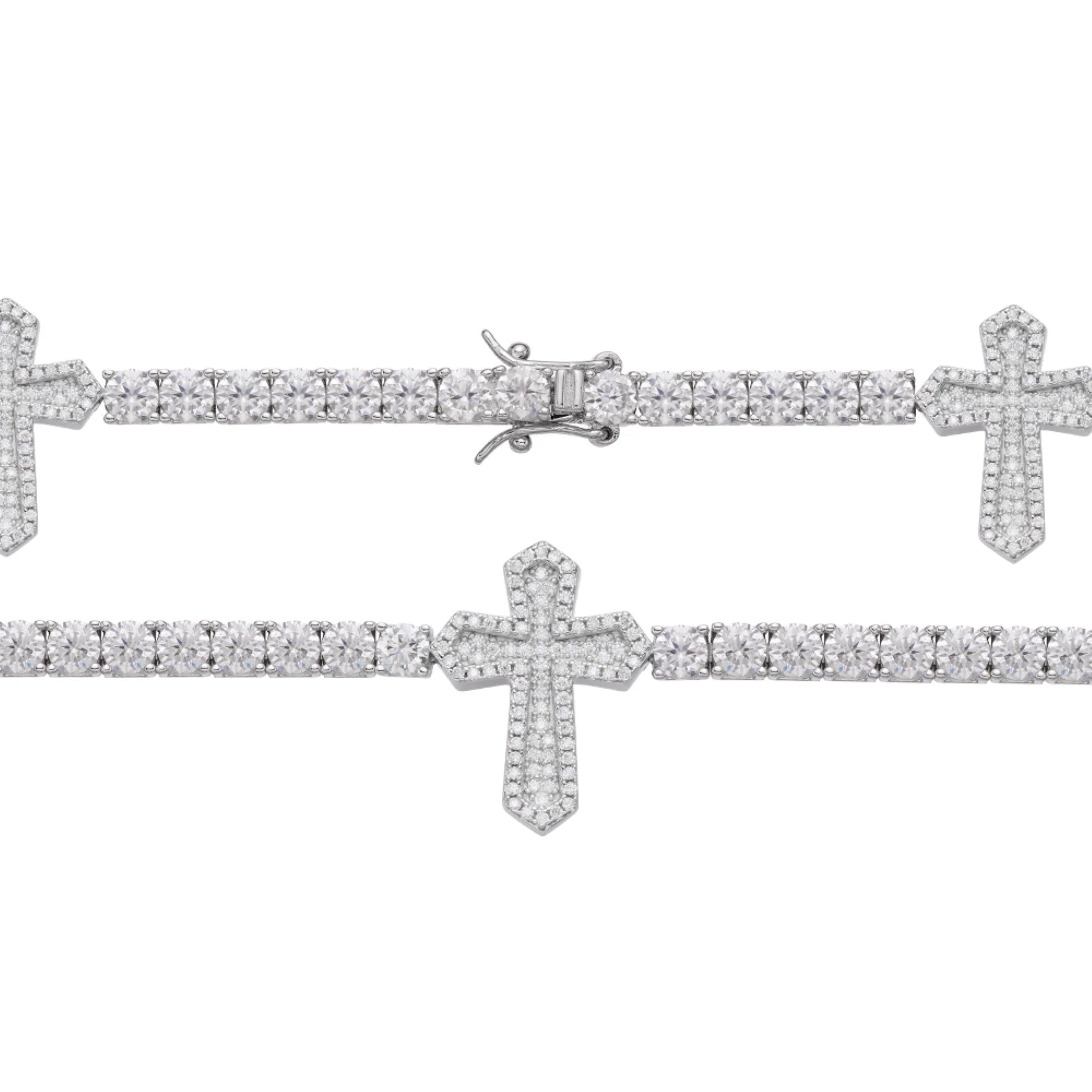 S.Silver Moissanite Diamond Cross One Row Tennis Bracelet