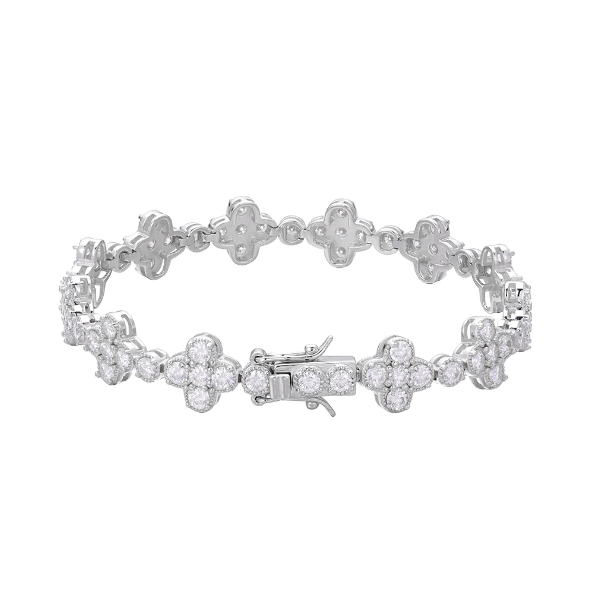 Clover Flower Tennis Bracelet Moissanite 925 Silver
