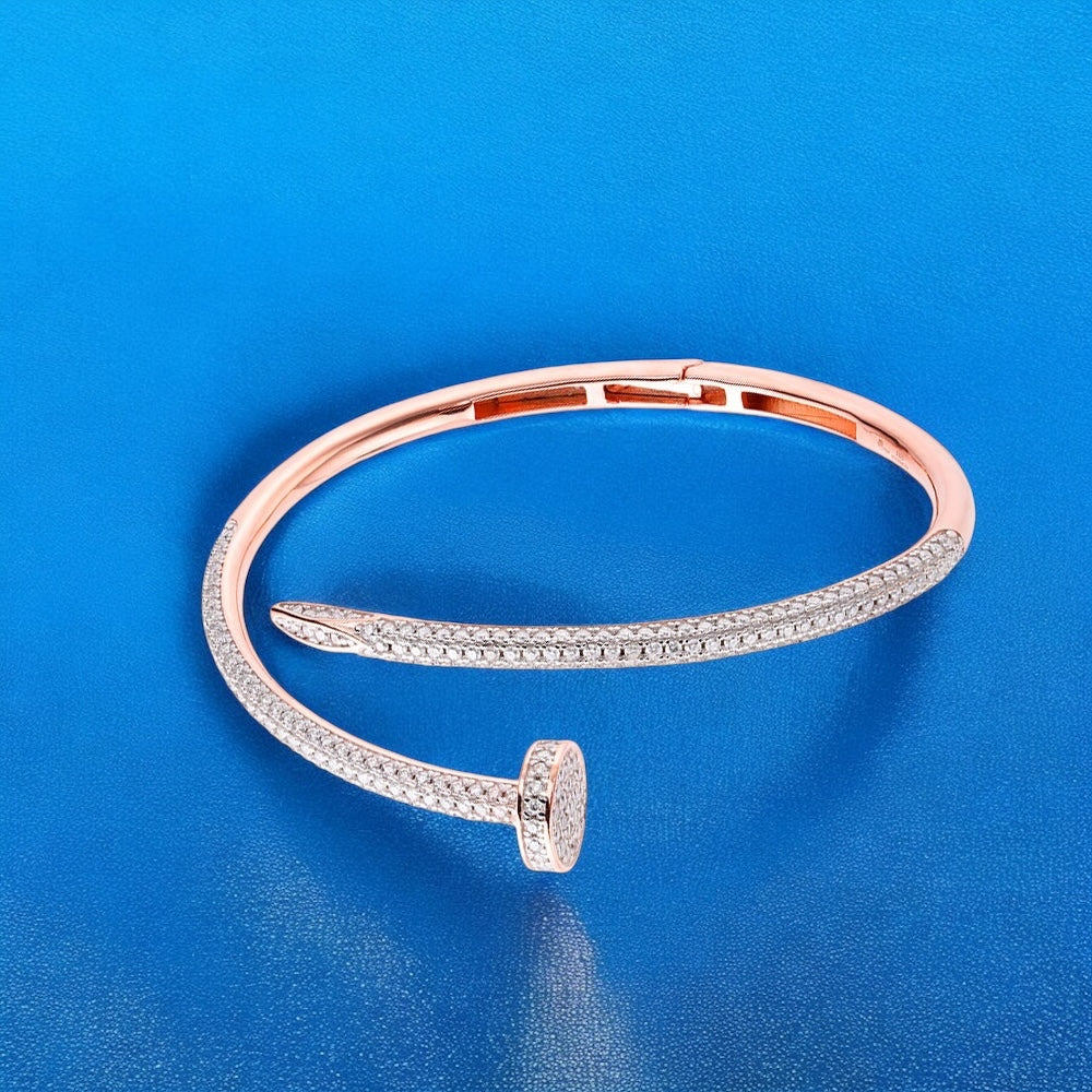 Silver Moissanite 2.74 Ctw Cluster Rose Gold Tone Bangle Bracelet