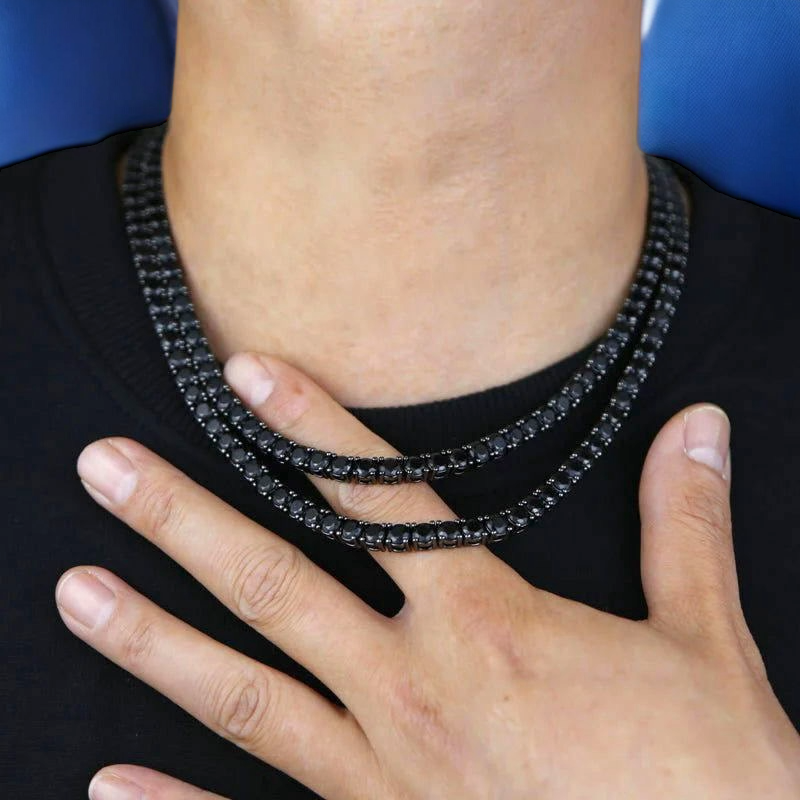 3MM Moissanite Black Diamond 925 Silver One Row Tennis Chain