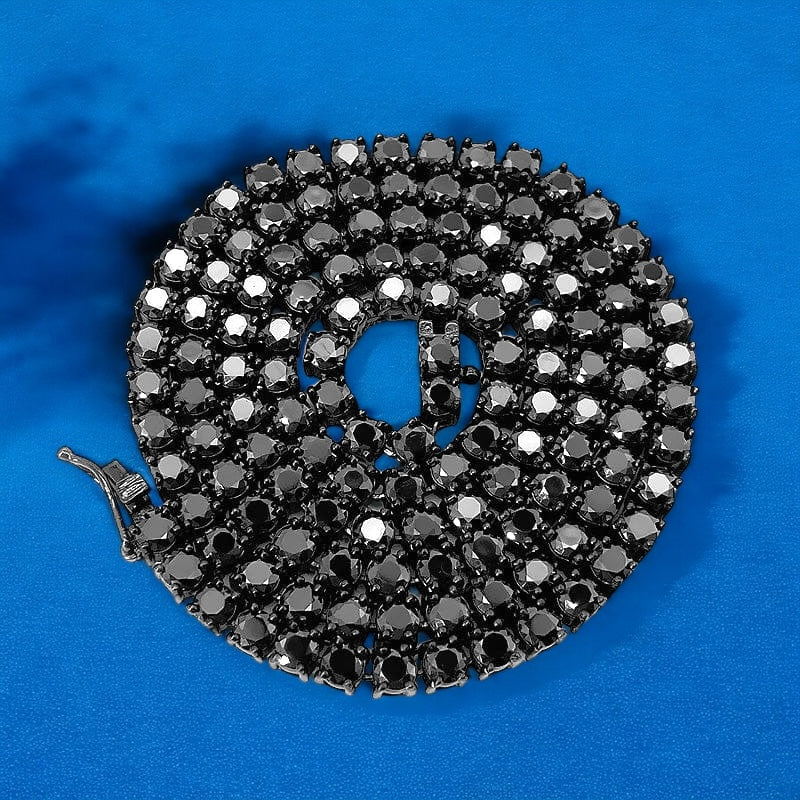 Sterling Silver 4mm Moissanite Black Diamond Tennis Chain