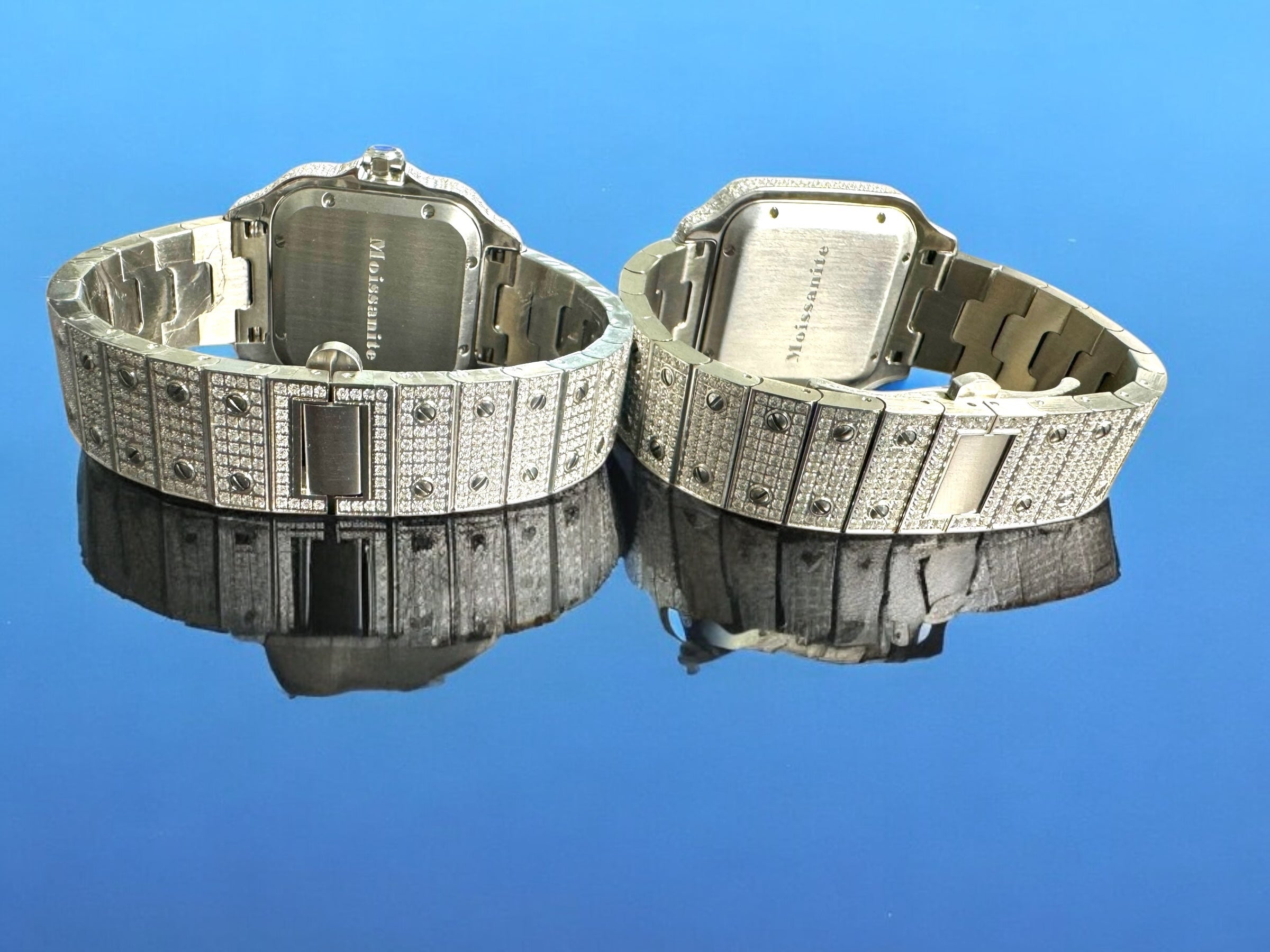 Moissanite Watch His Her Set Stainless Steel Bundle