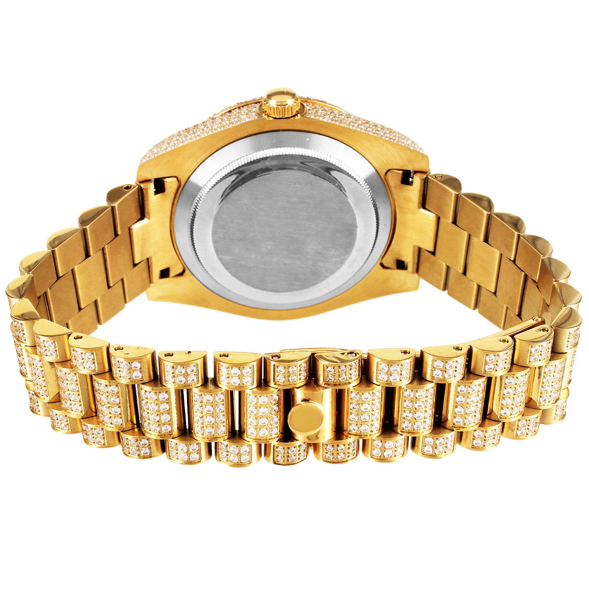 Icy Bubble Bezel Arabic Dial Gold Tone Automatic Movement Watch - Master of Bling 