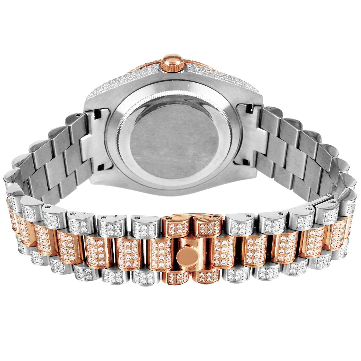 Icy Bubble Bezel Two Tone Rose Gold Steel Automatic Watch - Master of Bling 