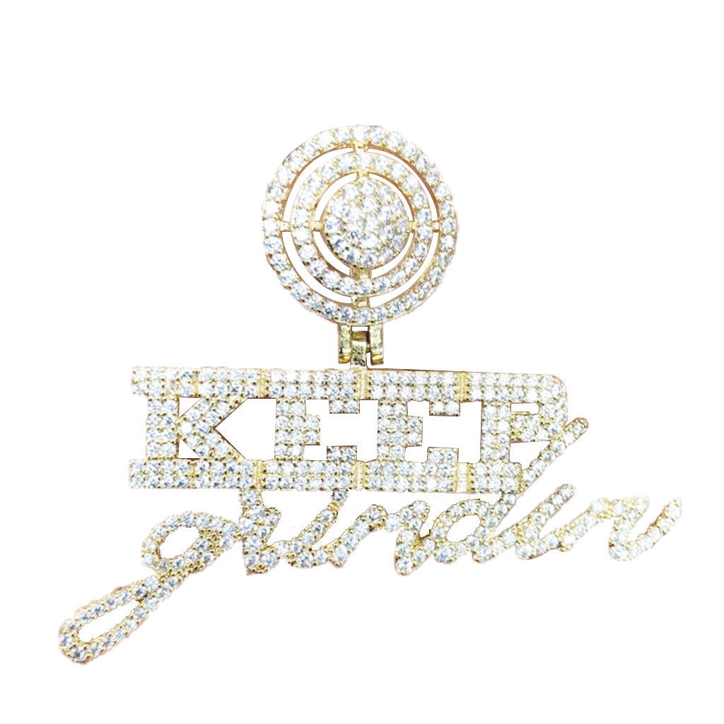 Keep Grinden Yellow Gold Tone Icy Custom Mens Pendant - Master of Bling 