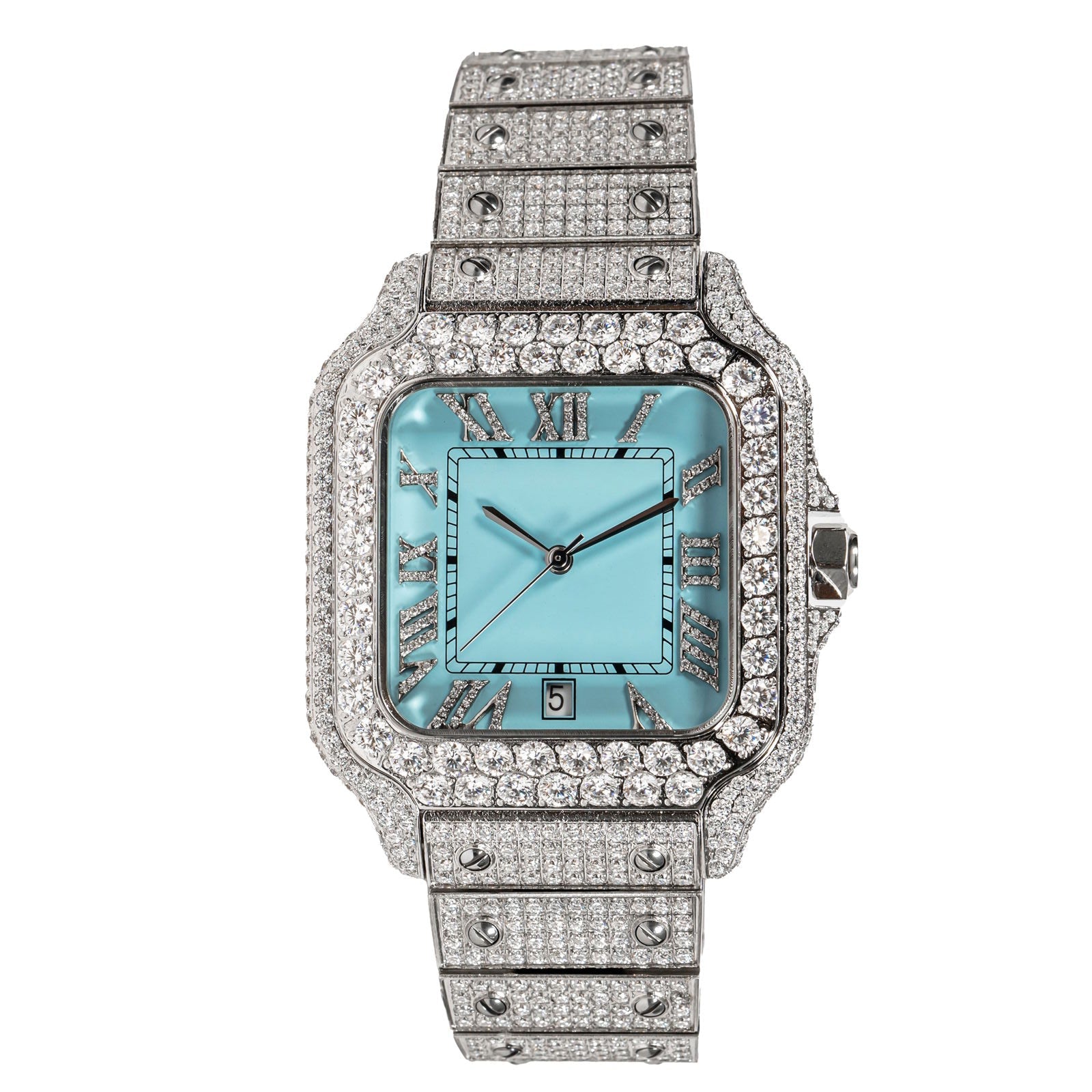 Light Blue Dial Watch Moissanite Diamond Men Custom Luxury 40mm - Master of Bling 