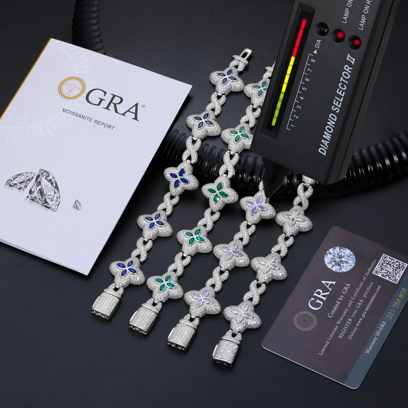 Moissanite Leaf Clover Infinity Link Bracelet 925 Silver