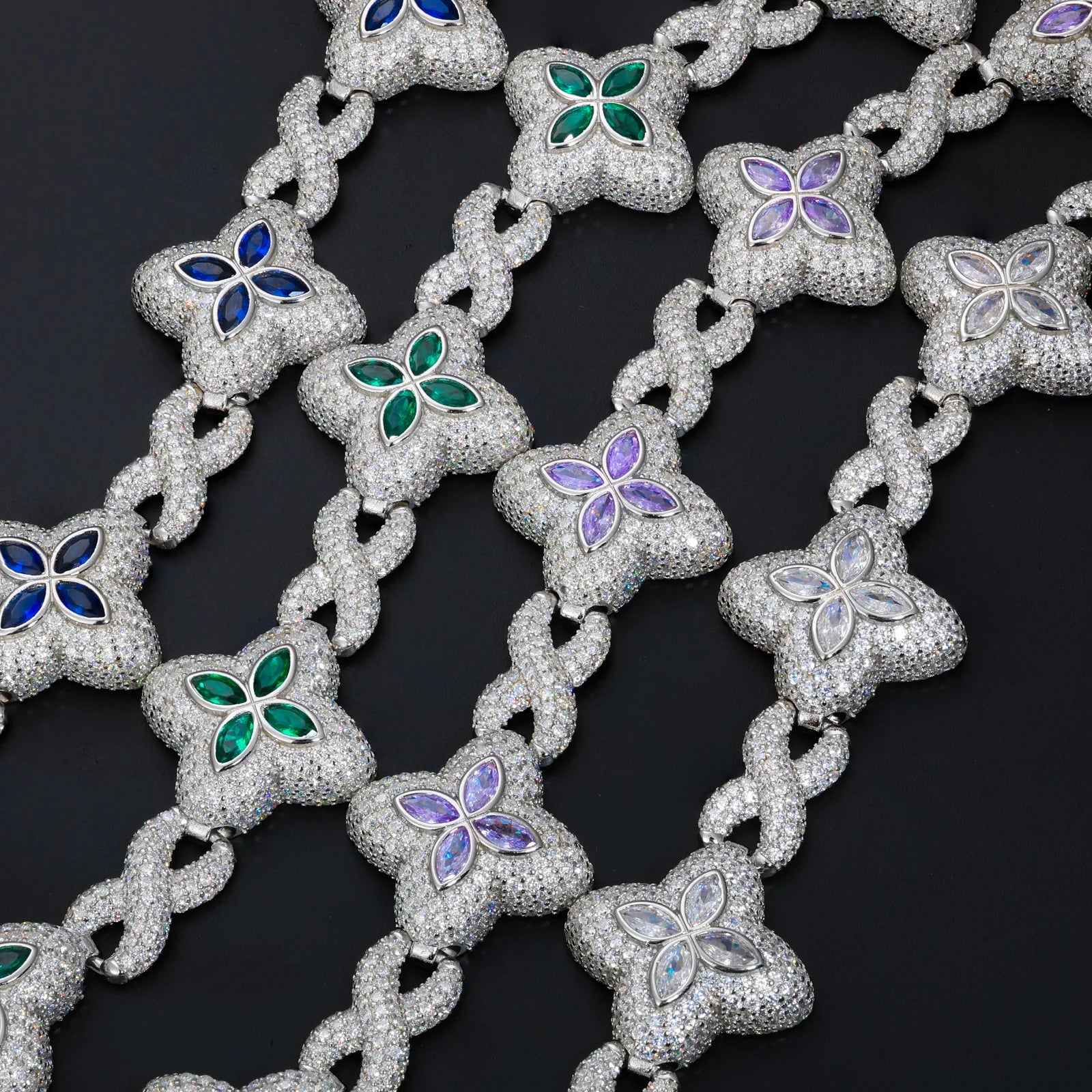 Moissanite Leaf Clover Infinity Link Bracelet 925 Silver