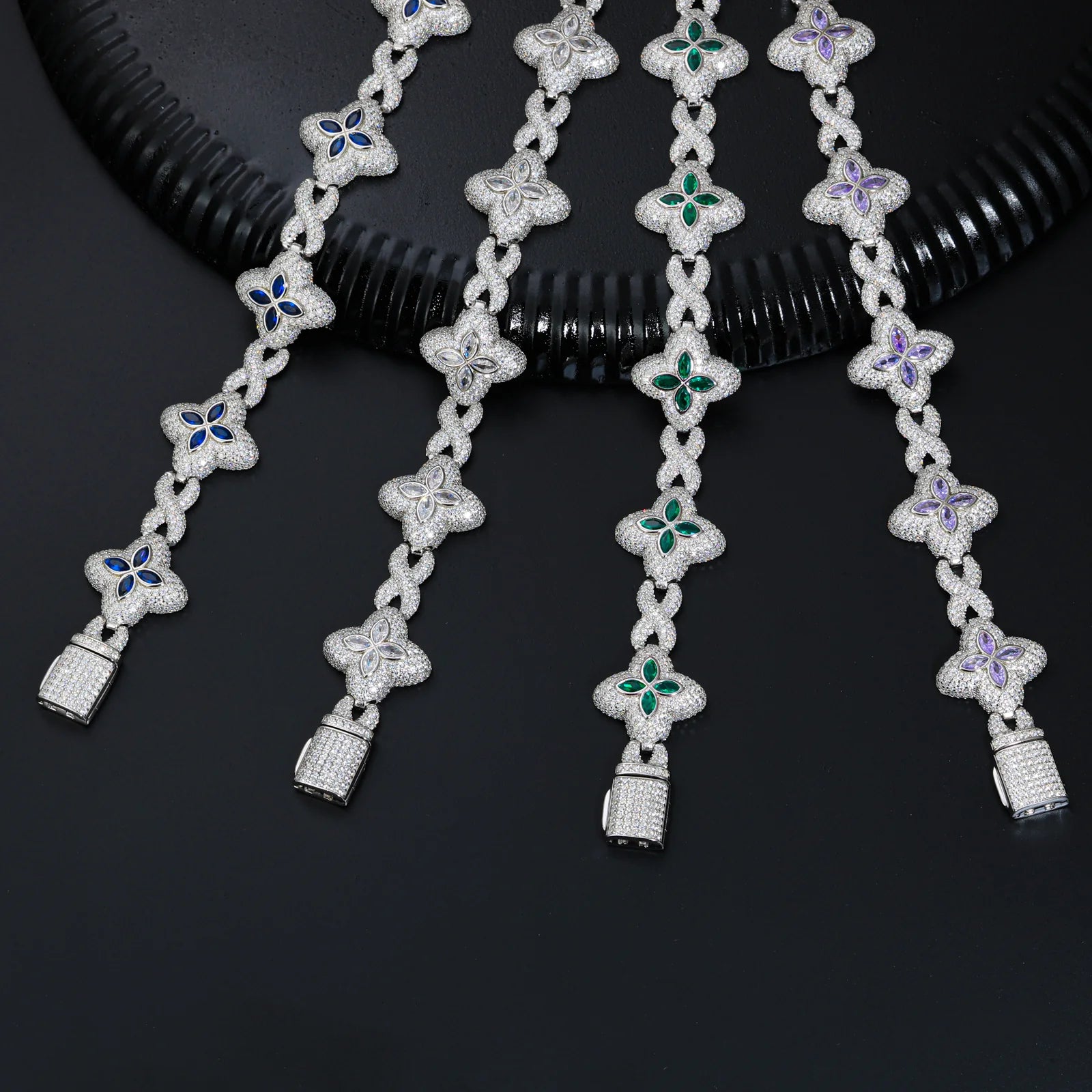 Moissanite Leaf Clover Infinity Link Bracelet 925 Silver