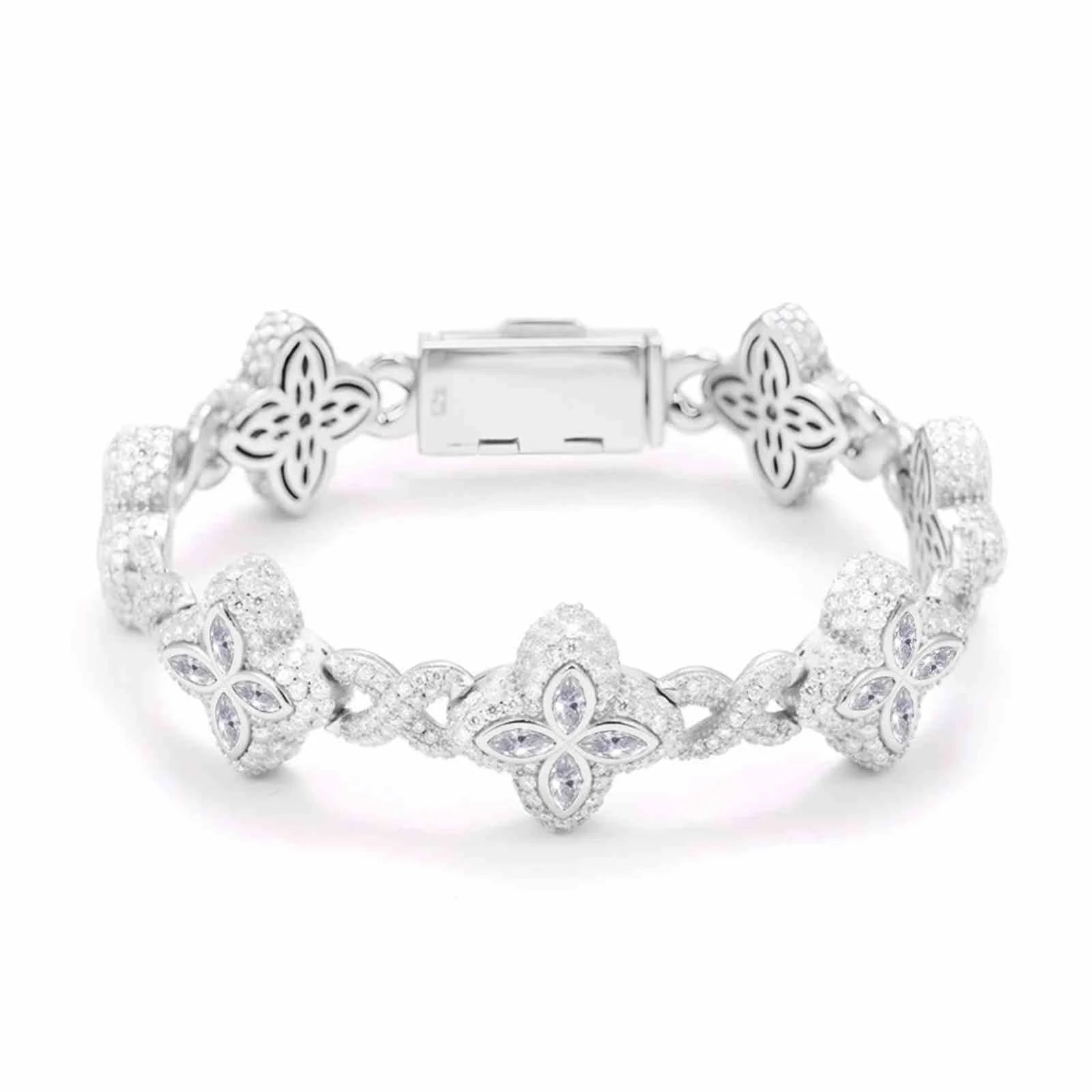 Moissanite Leaf Clover Infinity Link Bracelet 925 Silver