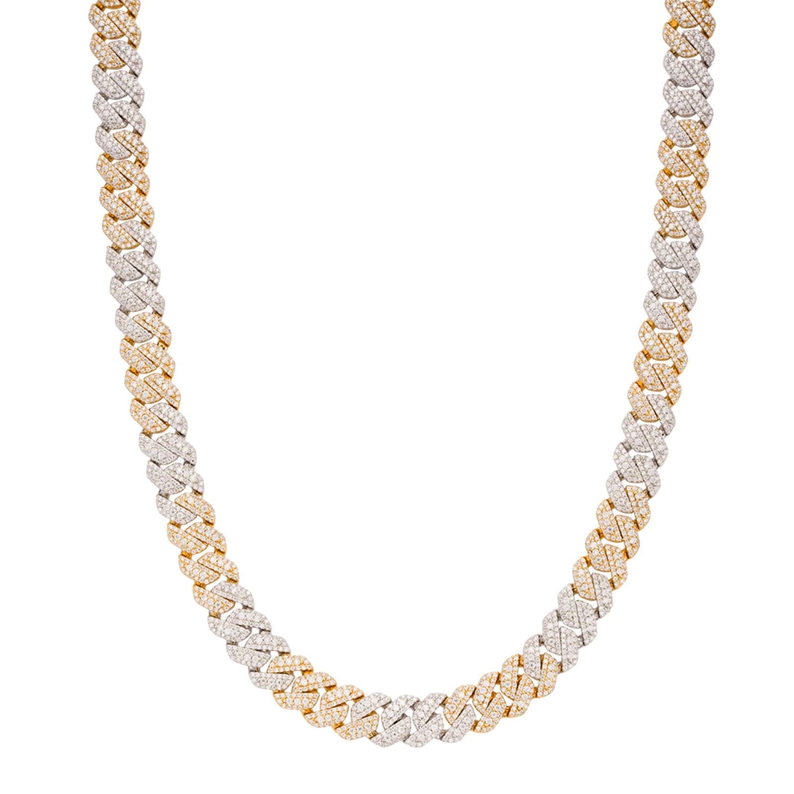 MOISSANITE Cuban Link Necklace 10mm 2 Tone Gold 925 Sterling Silver 22" Chain - Master of Bling 