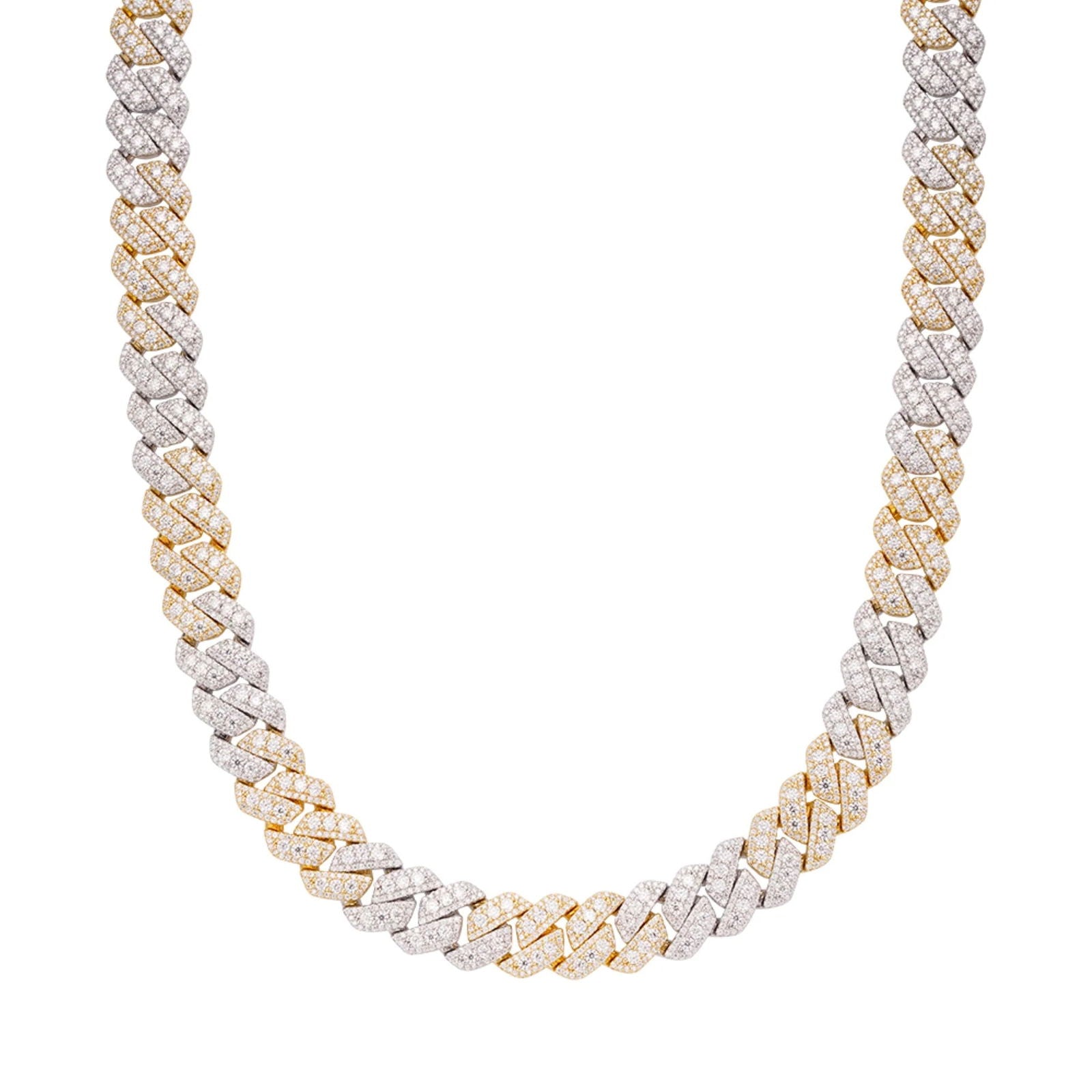 MOISSANITE Cuban Link Necklace 12mm 2 Tone Gold 925 Sterling Silver Chain 22" - Master of Bling 