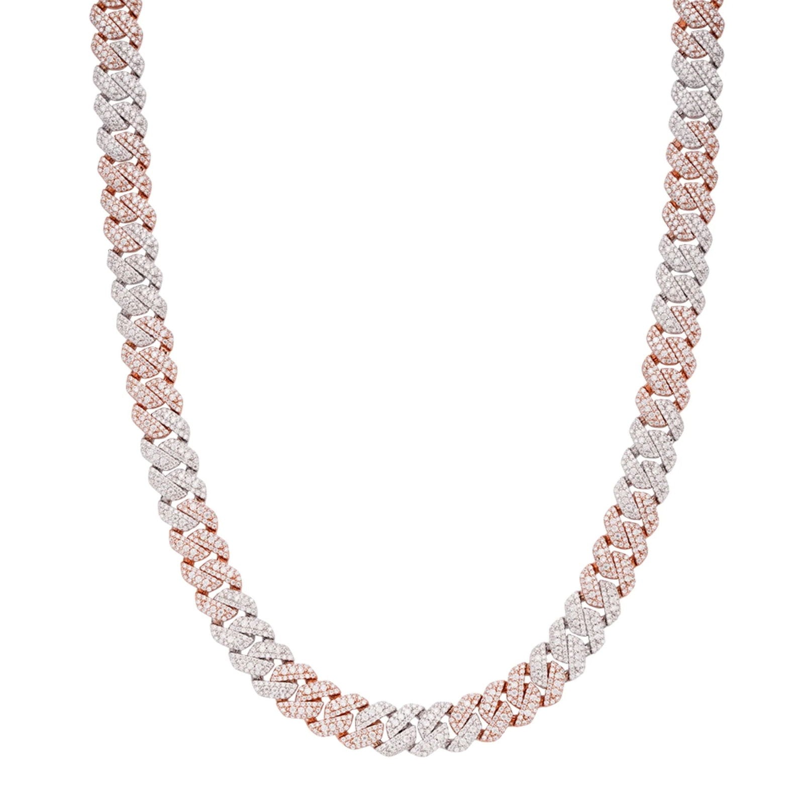 MOISSANITE Miami Cuban Link Chain 10mm 2 Tone Rose Gold On 925 Silver - Master of Bling 