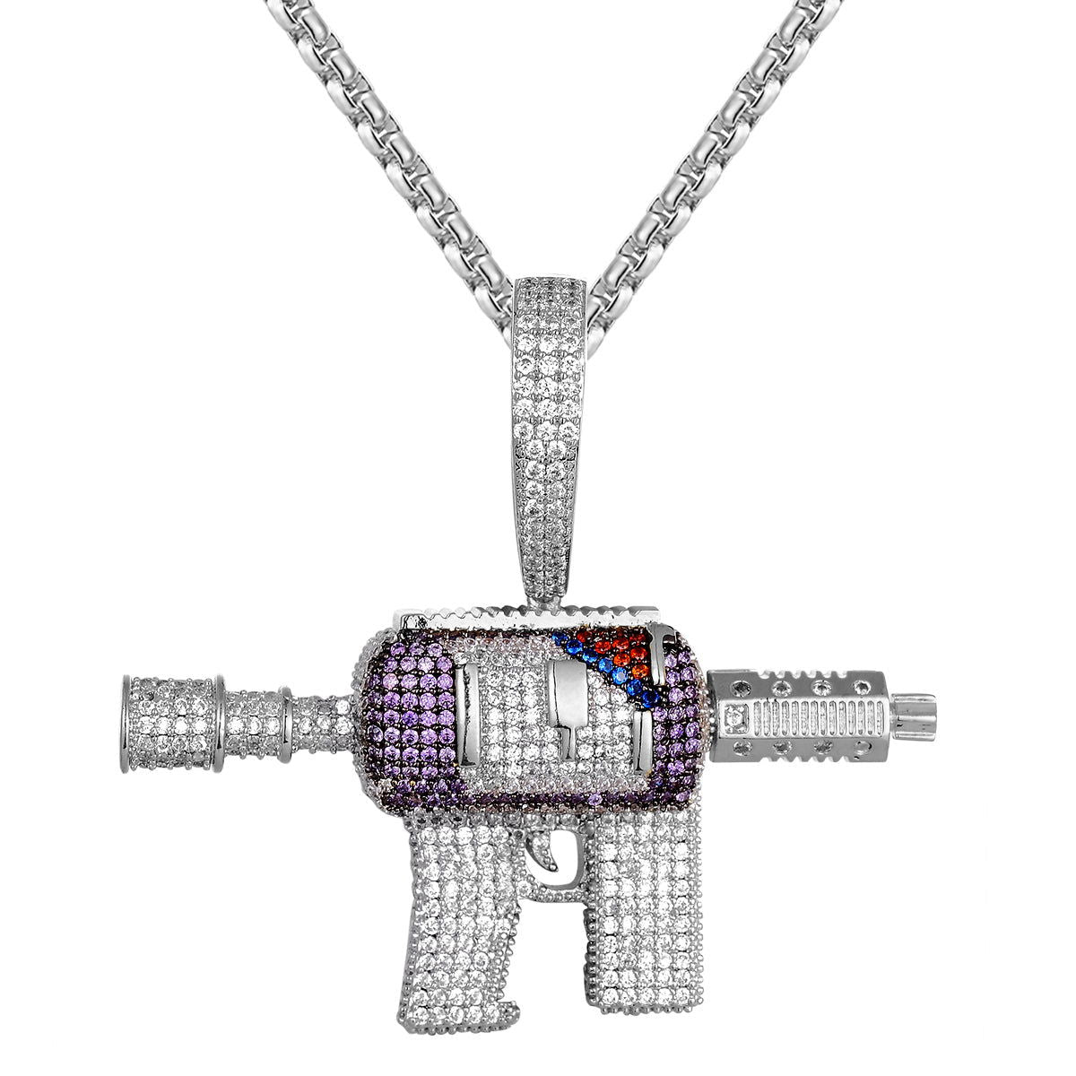 Mens AK 47 Machine Gun Purple Lean Drank Syrup Silver Pendant Master of Bling