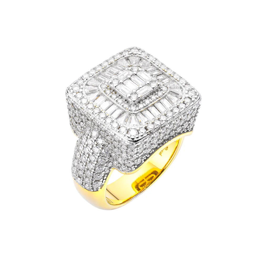Mens Baguette Ring Moissanite 925 Silver 14k Gold Tone - Master of Bling 