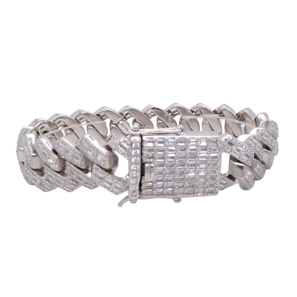 Mens Emerald Cut Cuban Link 18MM .925 Silver Heavy Bracelet - Master of Bling 