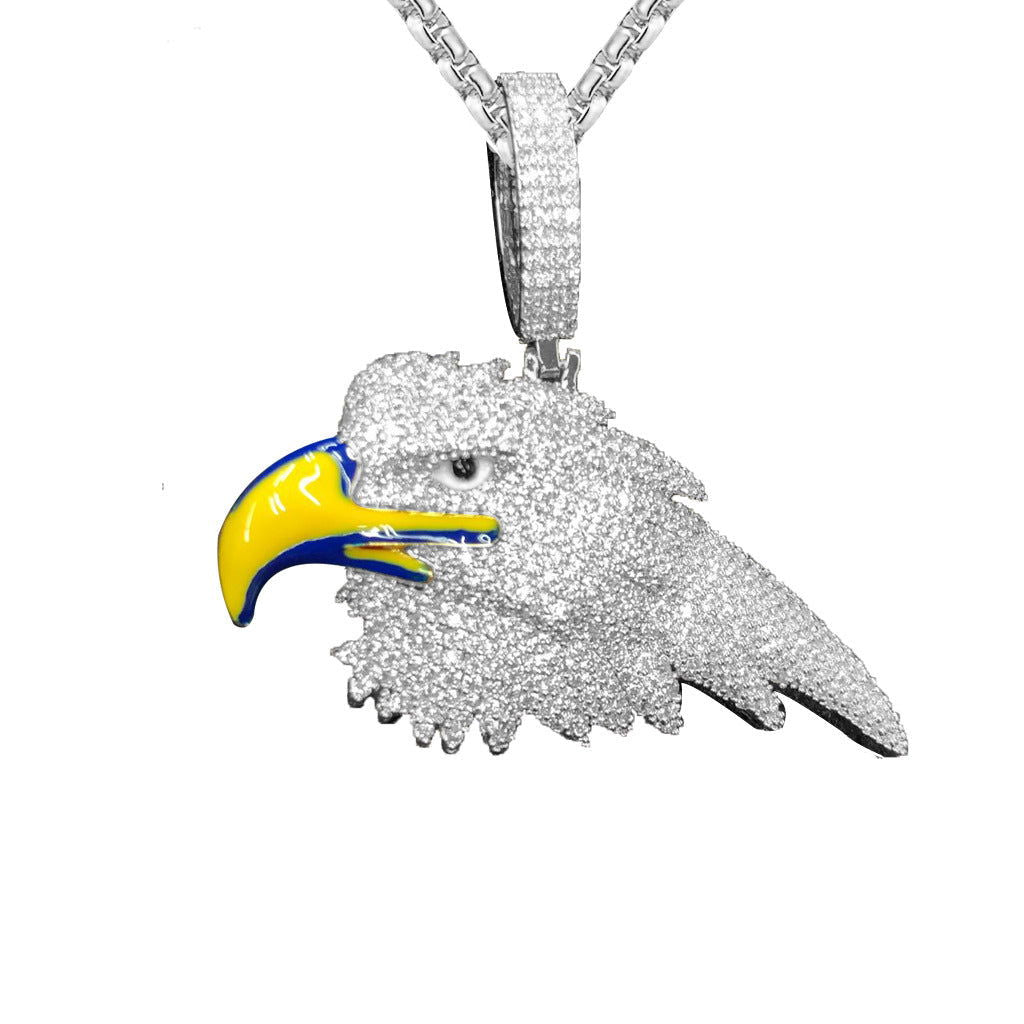 Mens Enamel Beak Hawk Icy Custom White Tone Pendant - Master of Bling 