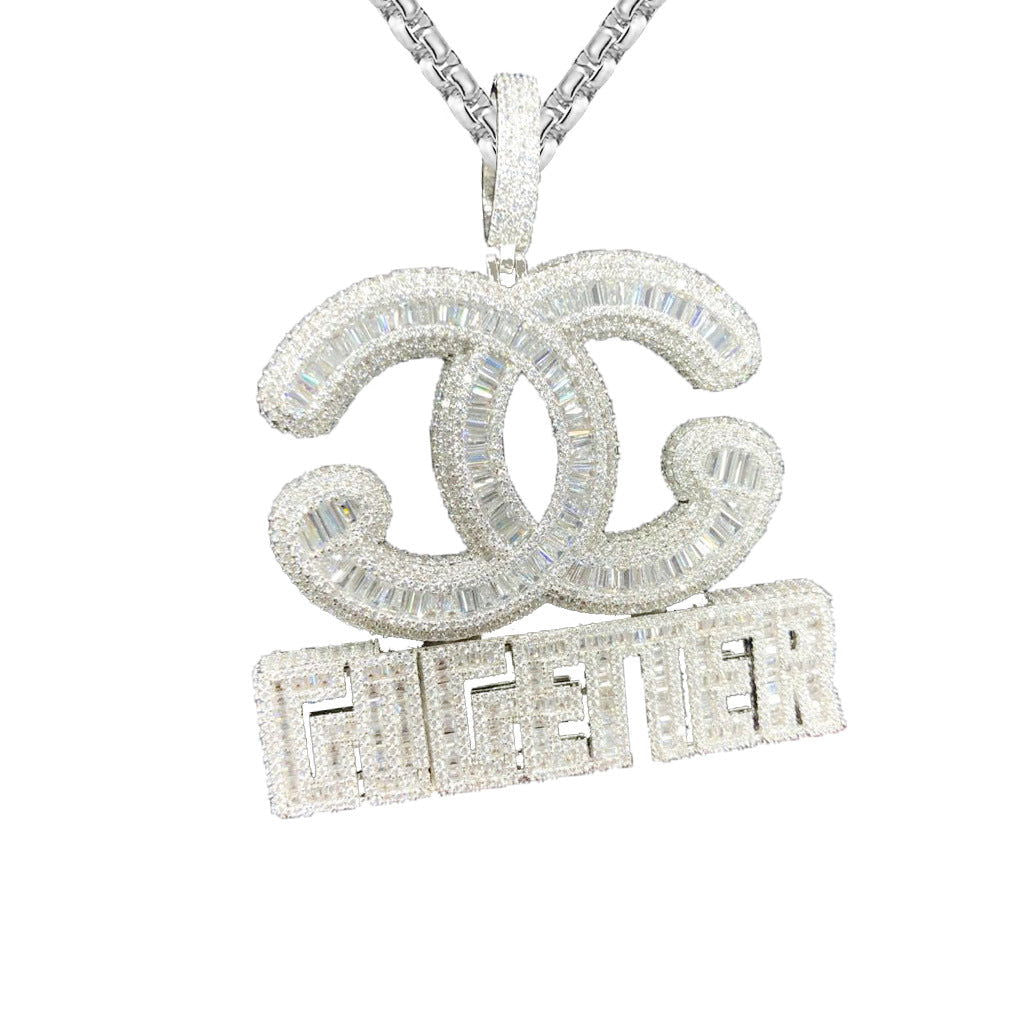 Mens Gogetter Side Icy Baguette Hip Hop White Gold Tone Pendant - Master of Bling 